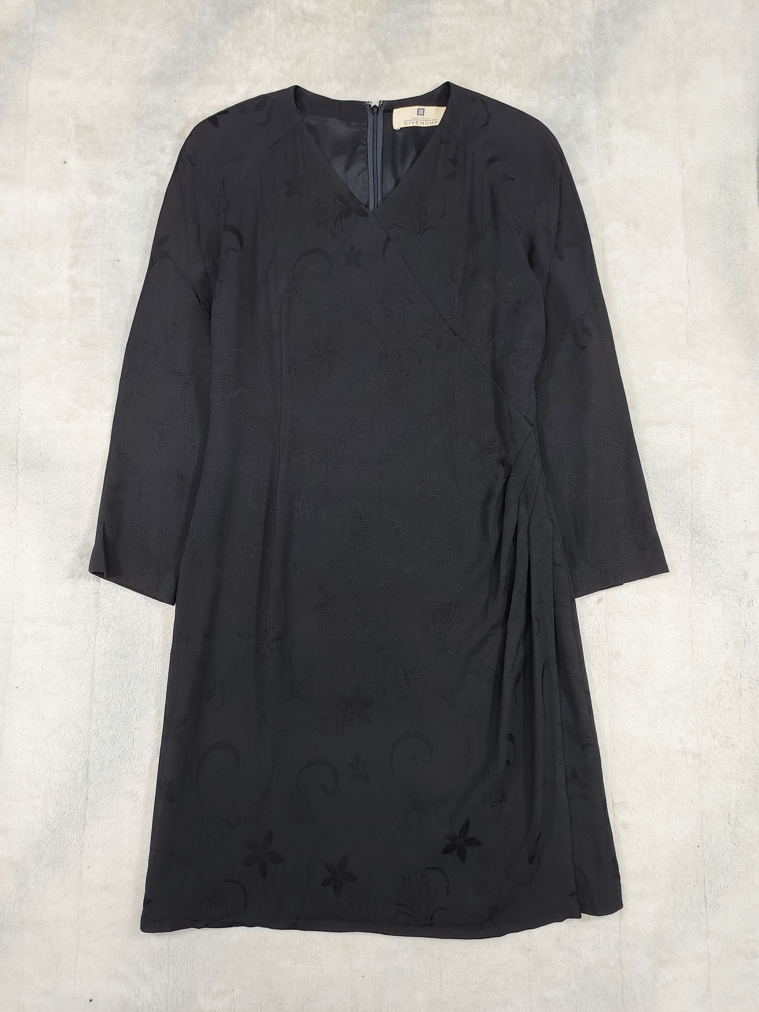 Givenchy 90s Givenchy Boutiques- Minimal Floral Jacquard Wrap Dress Size M / US 6-8 / IT 42-44 - 6 Thumbnail