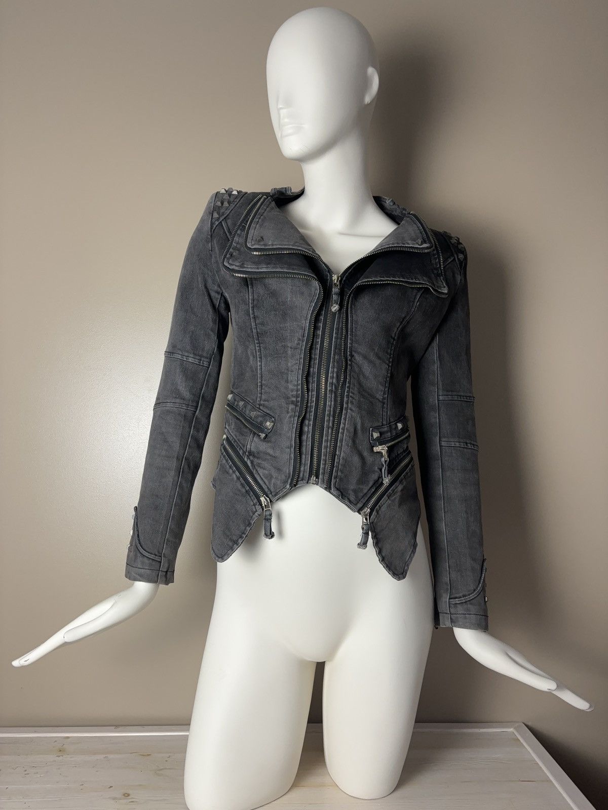 VINTAGE MOTO ZIP DENIM FADED BIKER JACKET