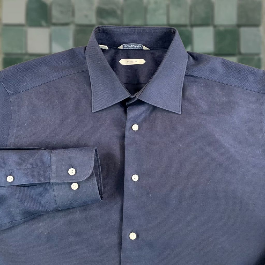 Suitsupply Suitsupply Traveller Dress Shirt Men 16.5 42 Navy Blue Slim Fit Long Sleeve Shirt Mens Navy Slim Fit Dress Shirt Size 42R - 1 Thumbnail