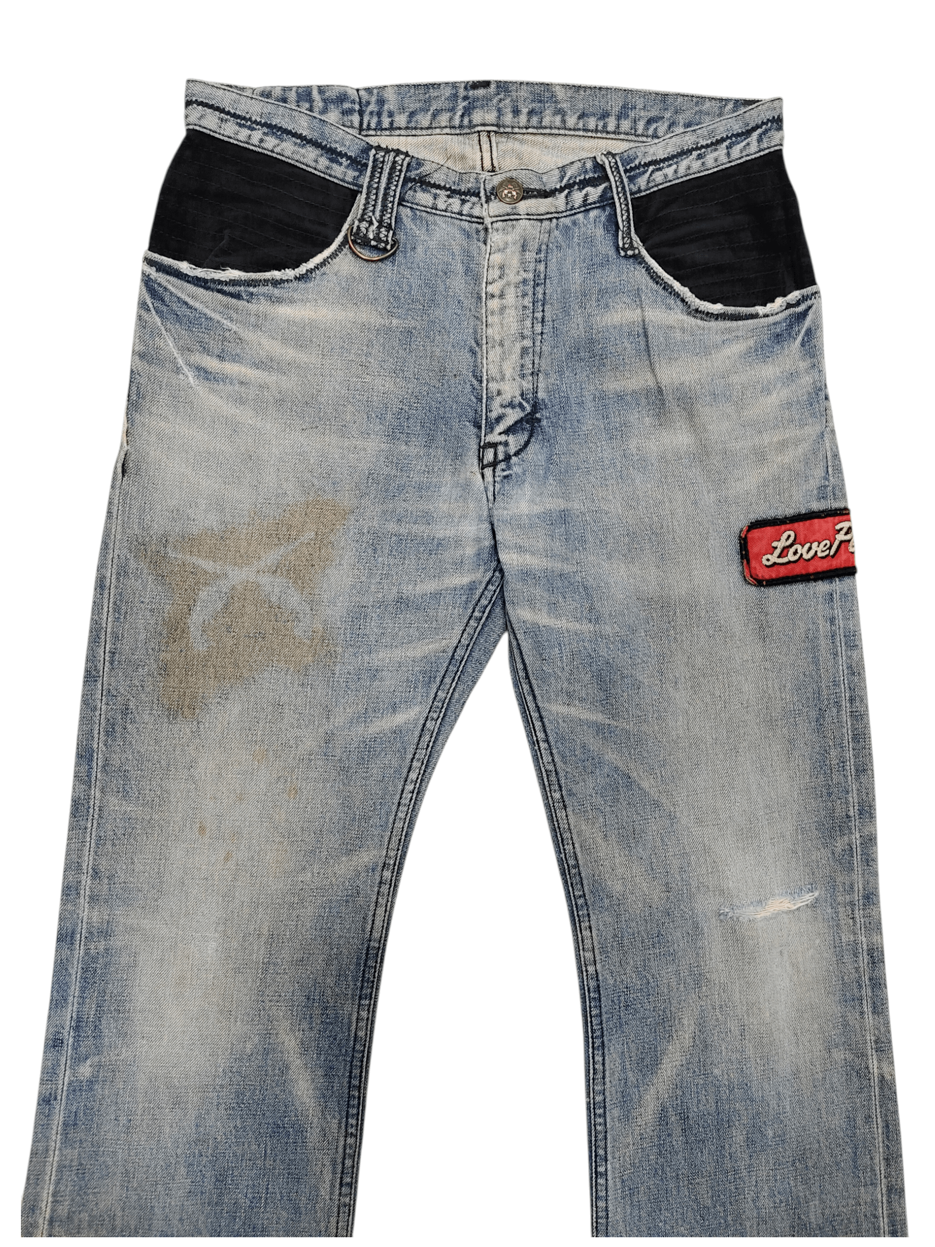 Roar ROAR🇯🇵 Punk "Love Peace" Crossgun Distressed Wash Jeans Size US 30 / EU 46 - 1 Thumbnail