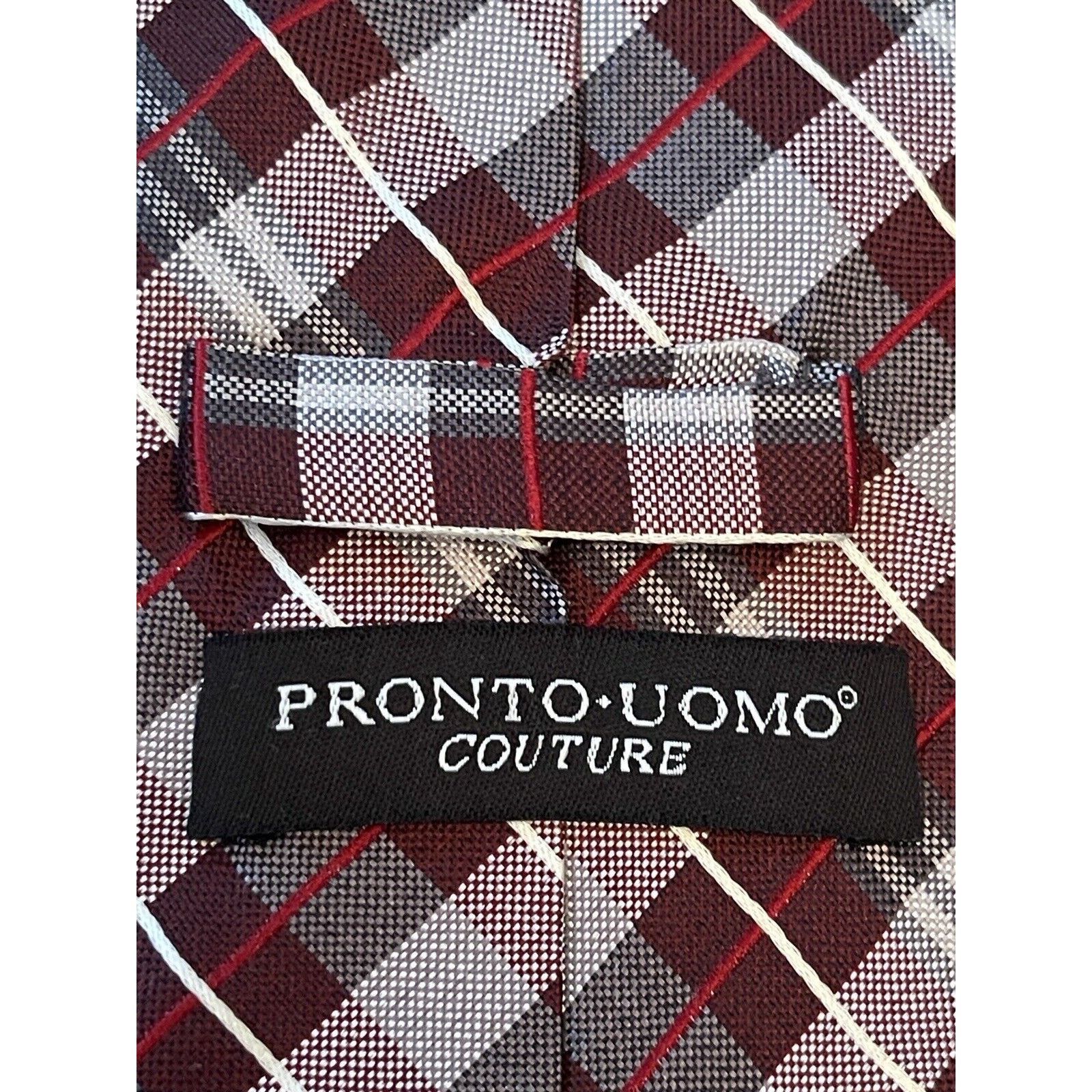 Pronto Uomo Pronto Uomo Couture Burgundy Gray Hand Made Silk Long Size ONE SIZE - 8 Thumbnail