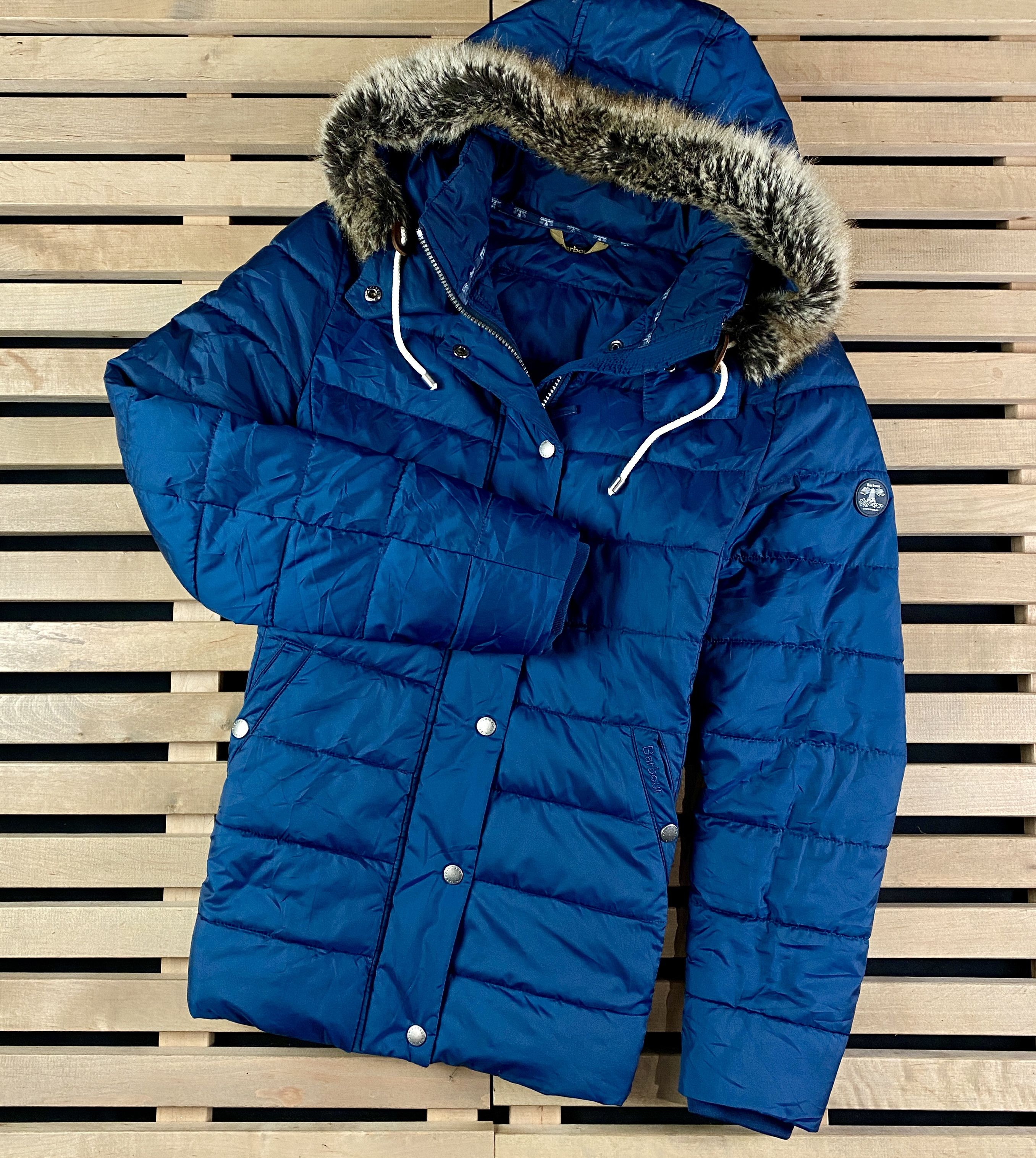 image of Womens Puffer Down Jacket Barbour Size Uk 10 Us 6 in Blue