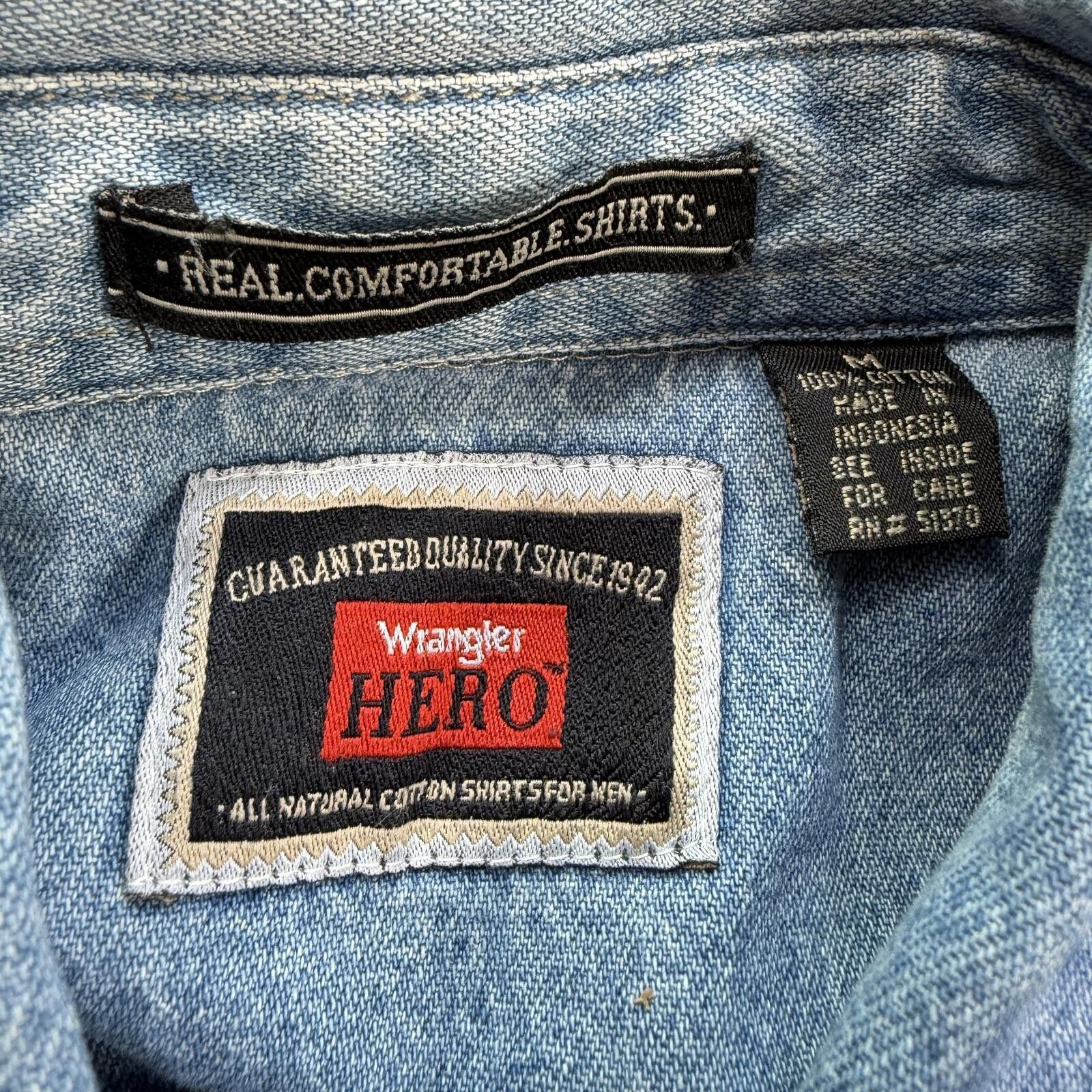 Wrangler Vintage 90s Wrangler Hero Denim Button Up Shirt XL Faded Size US XL / EU 56 / 4 - 3 Thumbnail