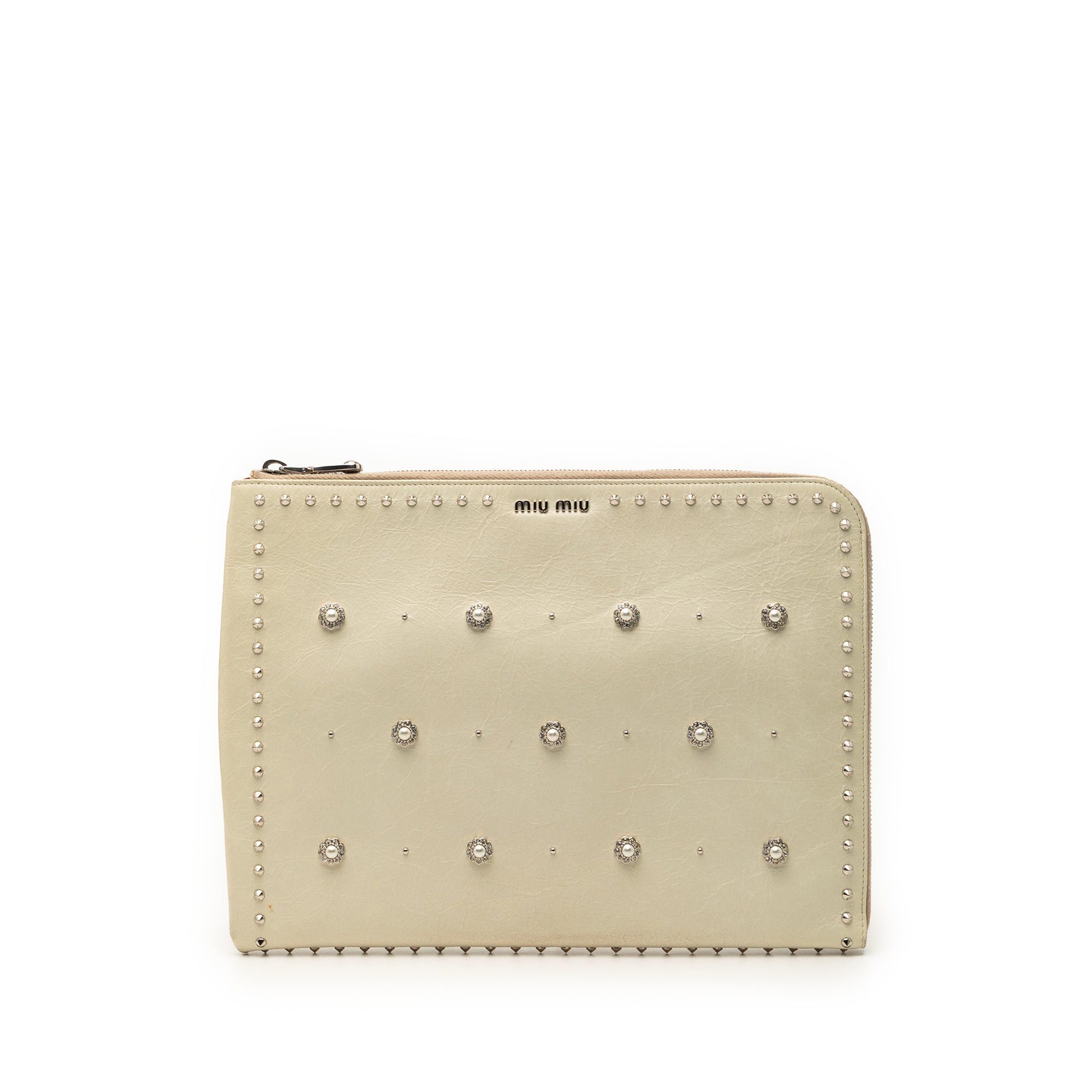 Miu Miu Faux Pearl Studded Leather Clutch Size ONE SIZE - 1 Thumbnail