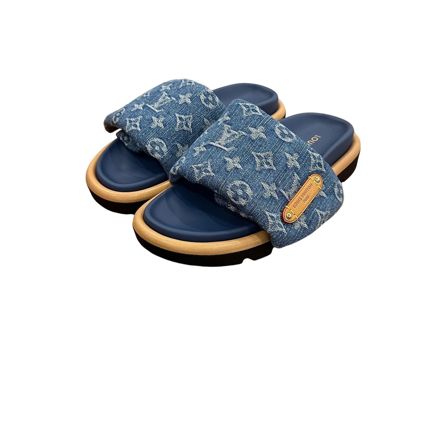 Louis Vuitton Monogram Denim Pool Pillow Sandals Size 37 in Blue, Women's