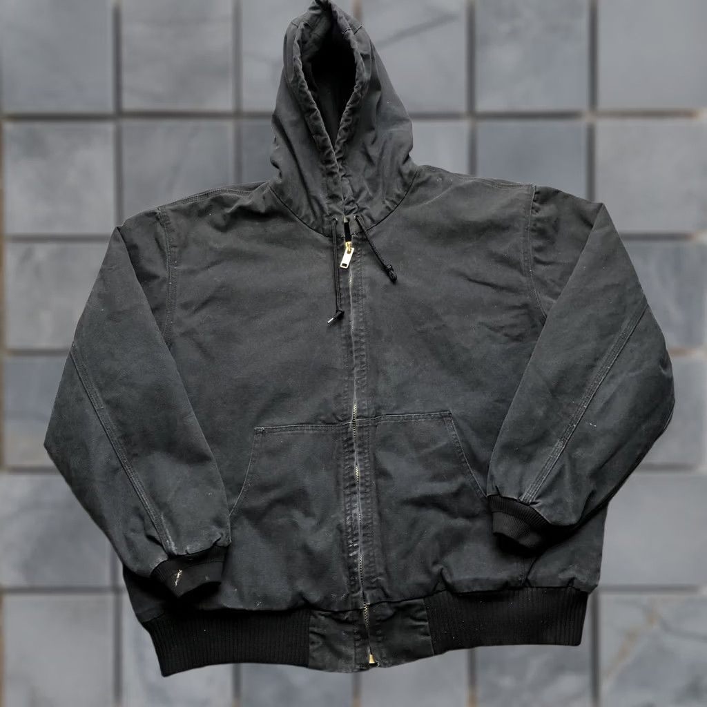 Vintage Vintage Jacket Mens XL Black Canvas Hooded Bomber Full Zip Lined Workwear Size US XL / EU 56 / 4 - 1 Thumbnail