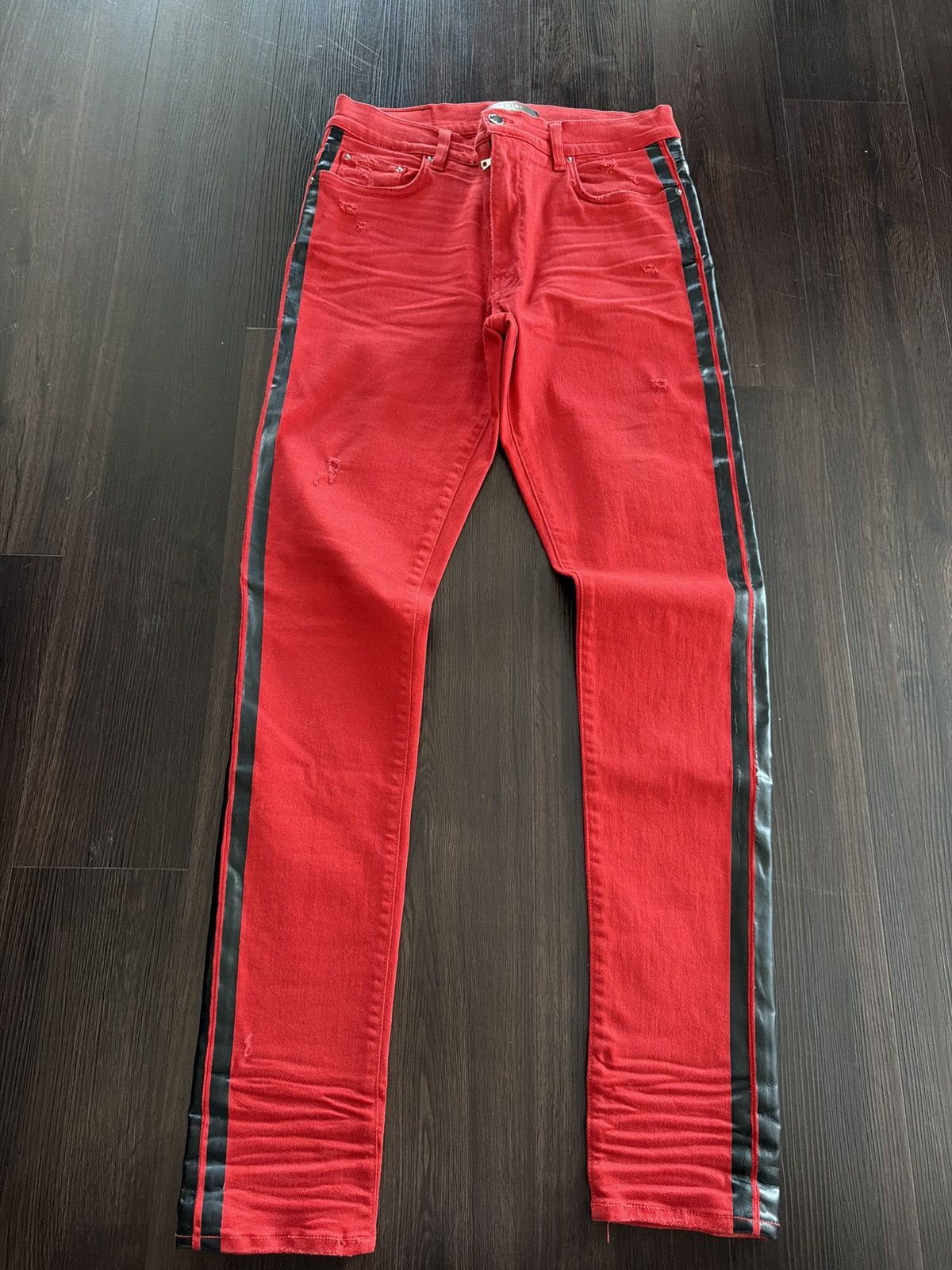 Amiri Amiri All Red With Black Stripe Jeans Size US 34 / EU 50 - 1 Thumbnail