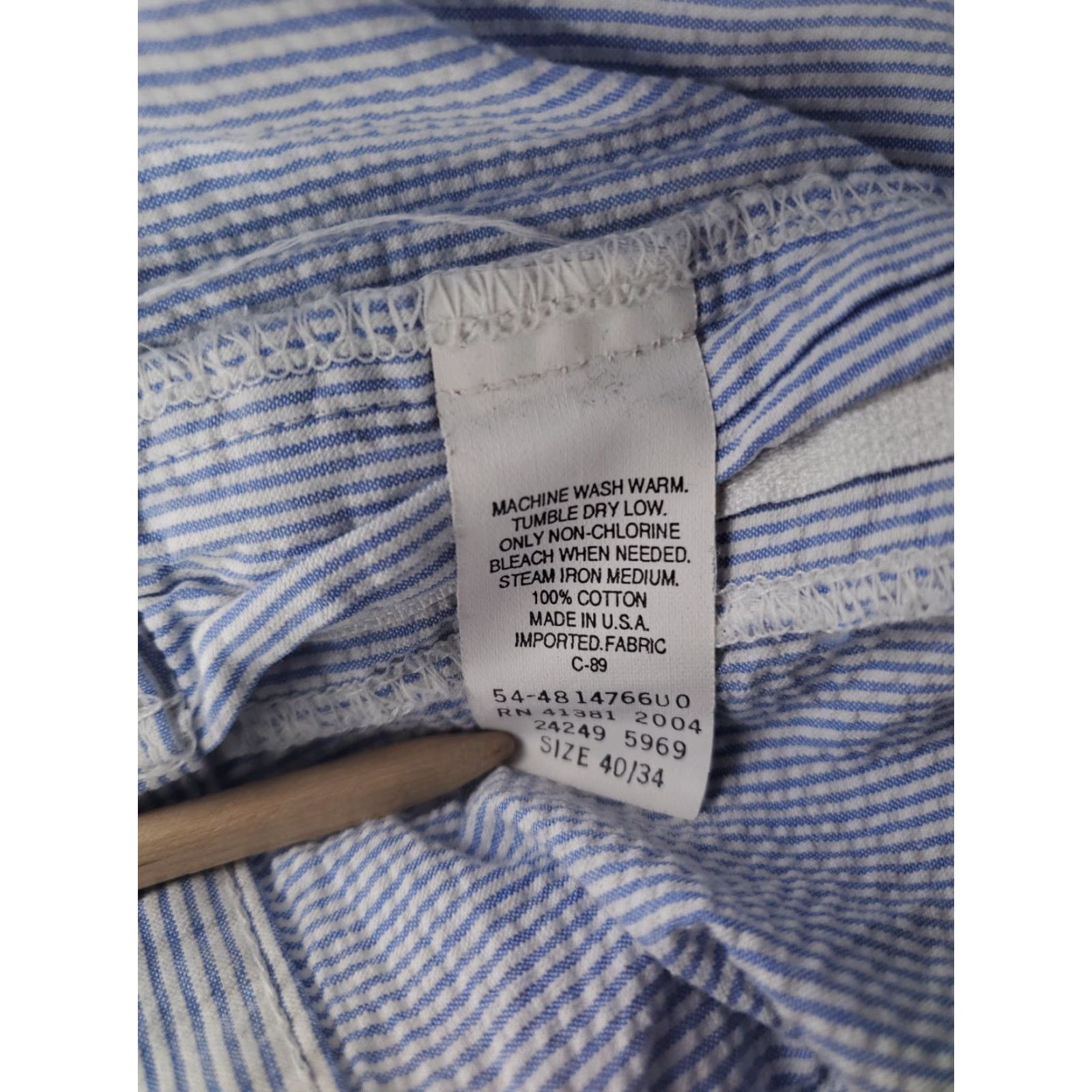 Polo Ralph Lauren Polo Ralph Lauren VTG 90s Seersucker Pants Striped USA Mens 40x34 Inseam 31 Blue Chino Mended Hole Size US L / EU 52-54 / 3 - 6 Thumbnail