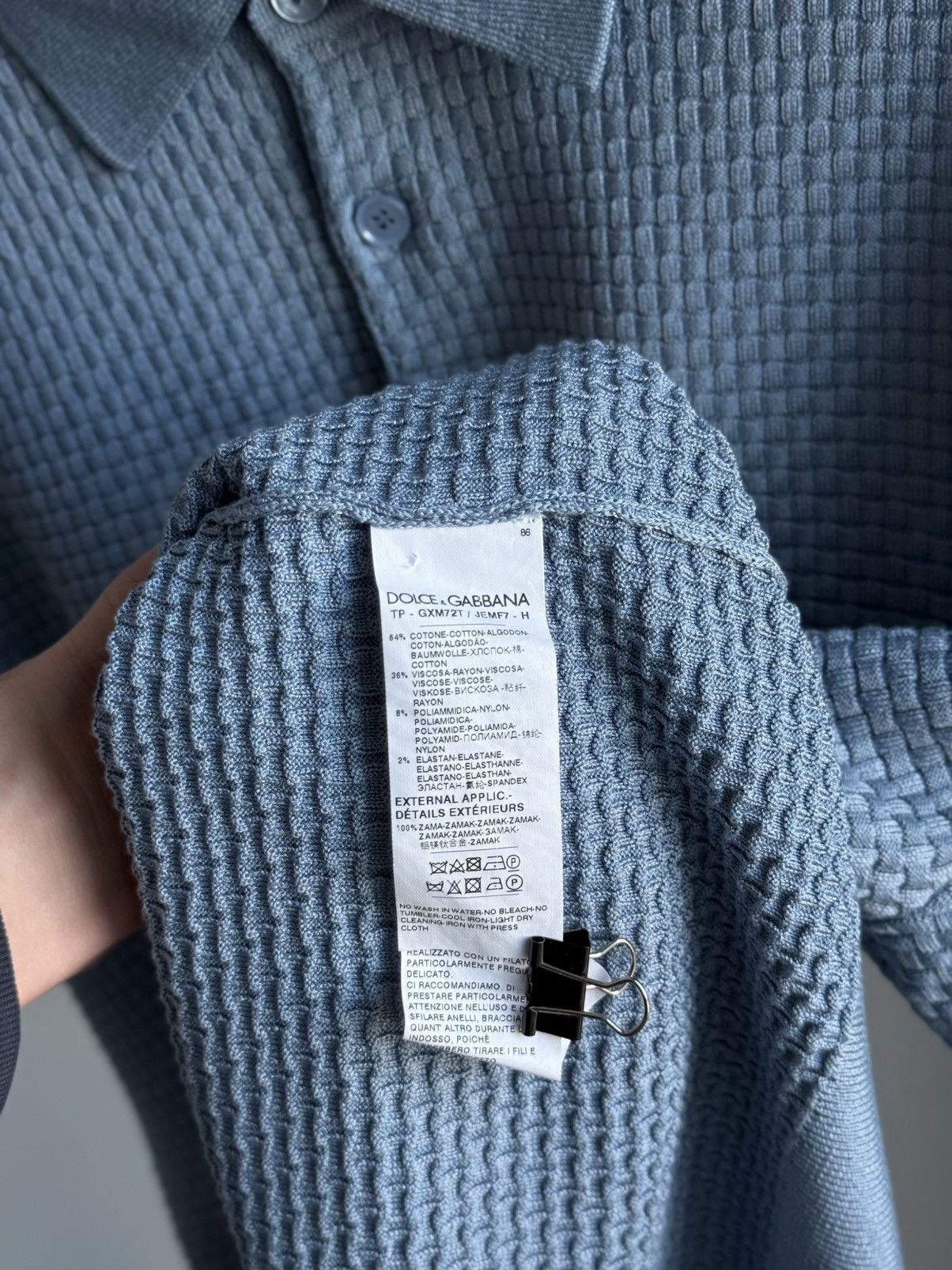 Dolce & Gabbana Dolce Gabbana Textured Knitt Polo Blue Mens Metal Logo DG Size US L / EU 52-54 / 3 - 14 Thumbnail
