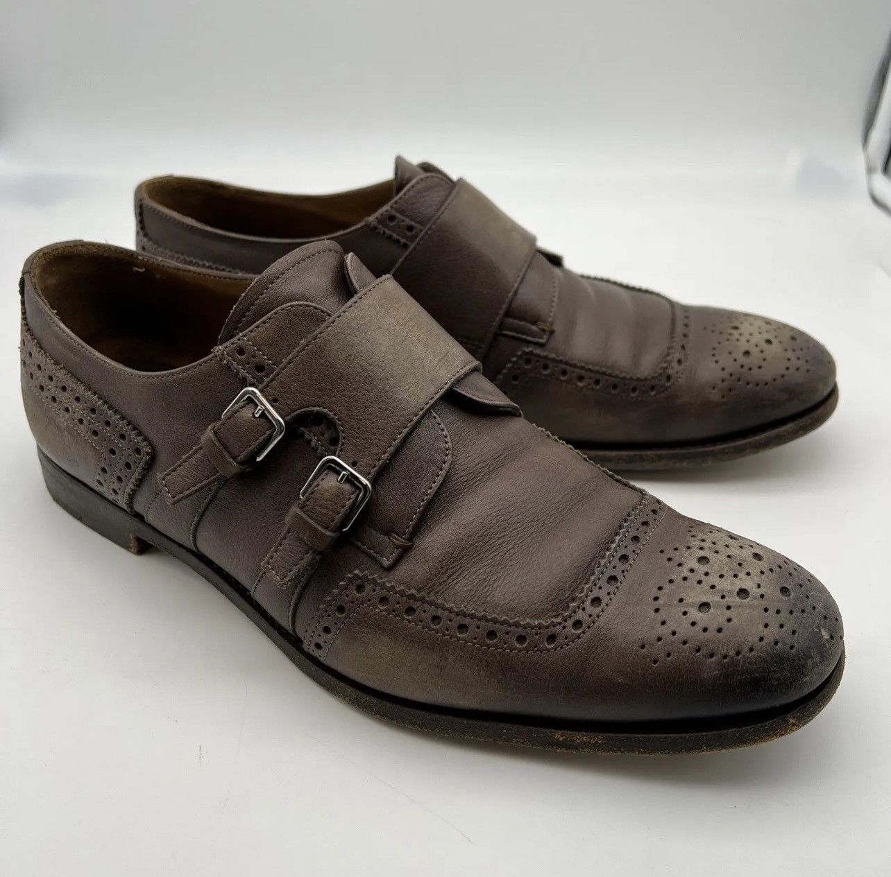 Prada PRADA Perforated Double Monk Strap Leather Oxfords Size US 9 / EU 42 - 1 Thumbnail