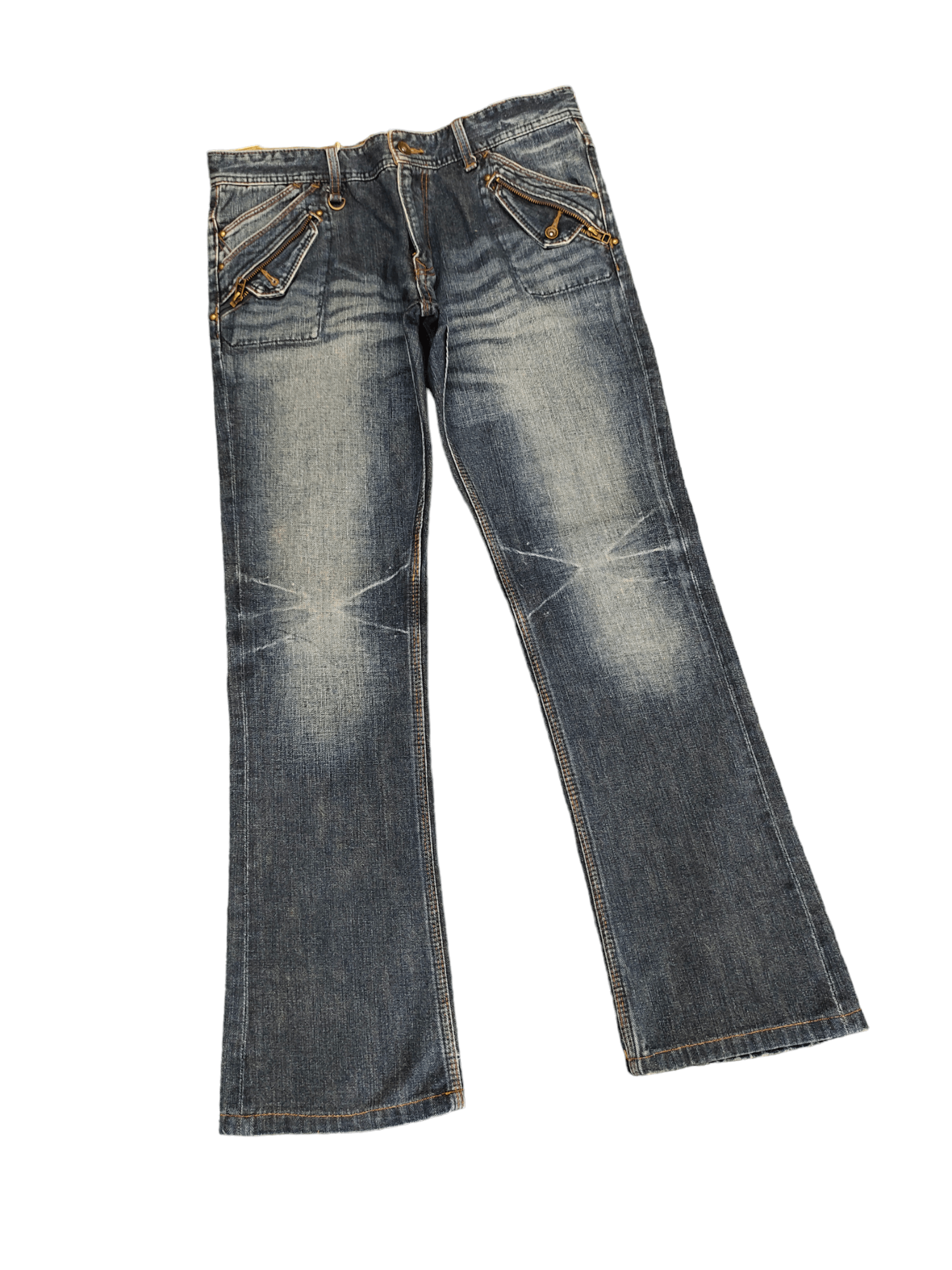 If Six Was Nine Flare Jeans Semantic Design Clawmark Faded Denim Bootcut Y2k Size US 32 / EU 48 - 3 Thumbnail