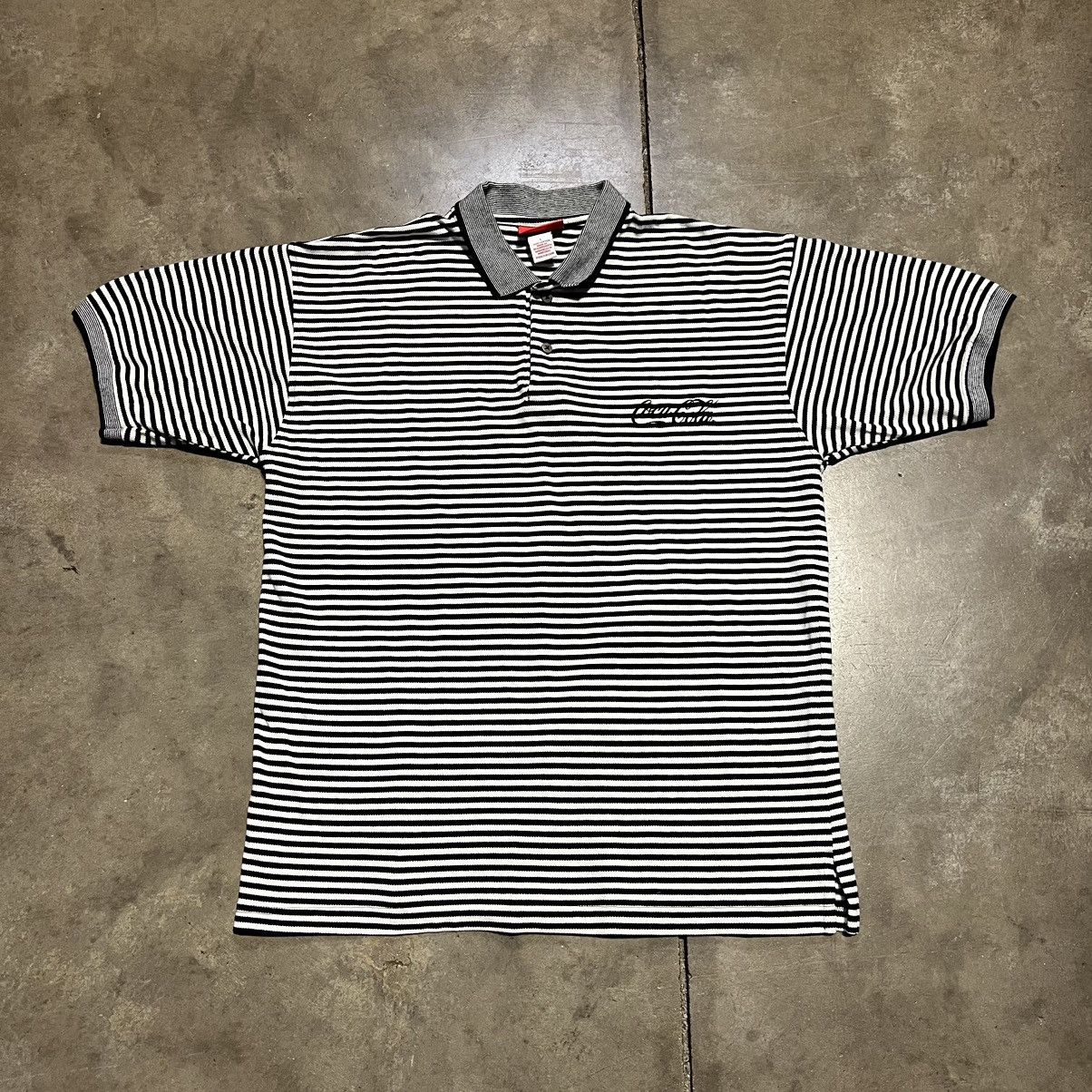 Coca Cola Vintage Coca Cola Striped Polo Shirt Logo Promo Soda Rugby Size US L / EU 52-54 / 3 - 1 Thumbnail
