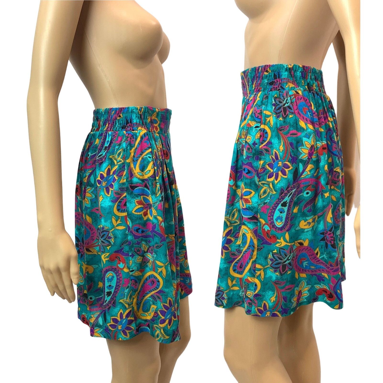 Vintage 80s 90s High Waist Flowy Rayon Shorts | Wide Leg Teal XS Size 26" / US 2 / IT 38 - 4 Thumbnail