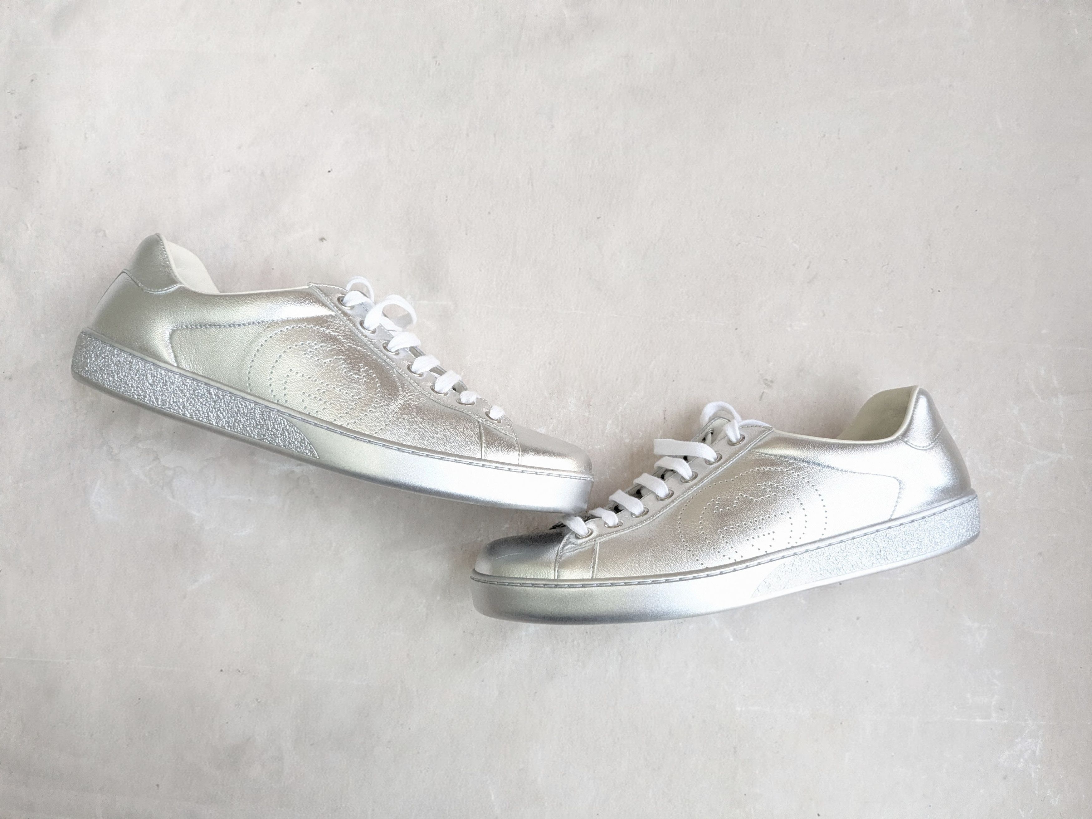 Gucci Gucci Ace Sneakers 8.5 Silver Leather Low Logo Size US 8.5 / EU 41-42 - 3 Thumbnail
