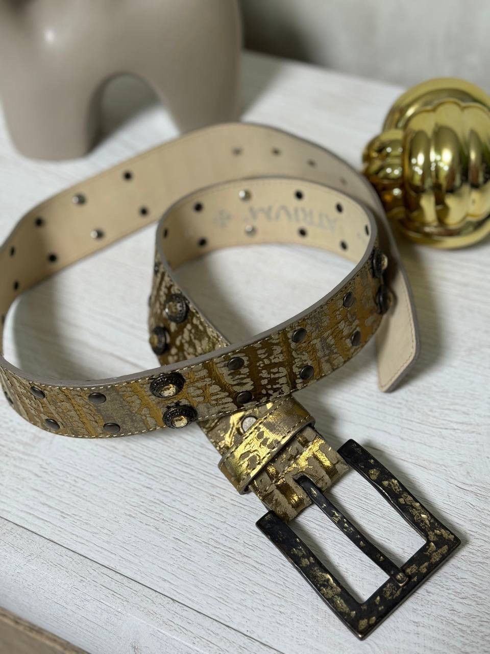 POST ARCHIVE FACTION (PAF) VTG Cowboy Style Leather Belt Gold Y2K 00s USA Hype Trend Size ONE SIZE - 7 Thumbnail