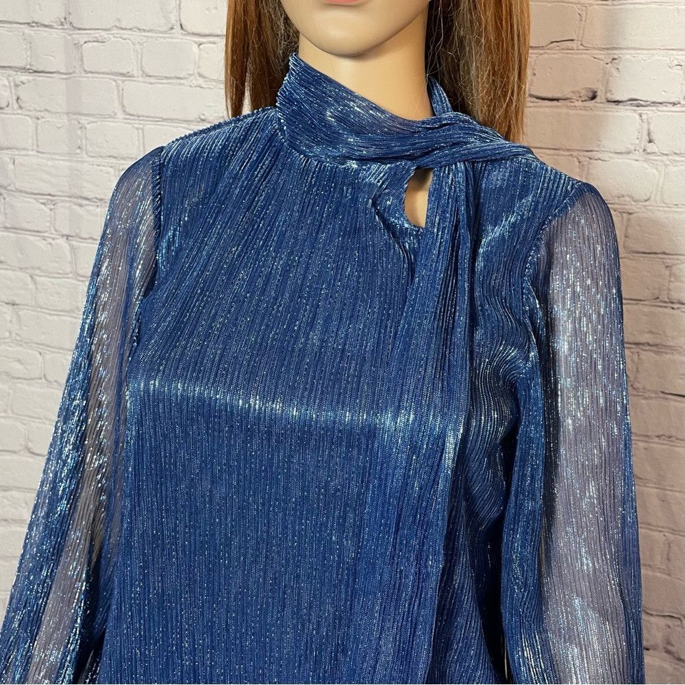 Other NWT New Cable & Gauge Blue Metallic Long Sleeve Tie Neck Bl Size XS / US 0-2 / IT 36-38 - 8 Thumbnail