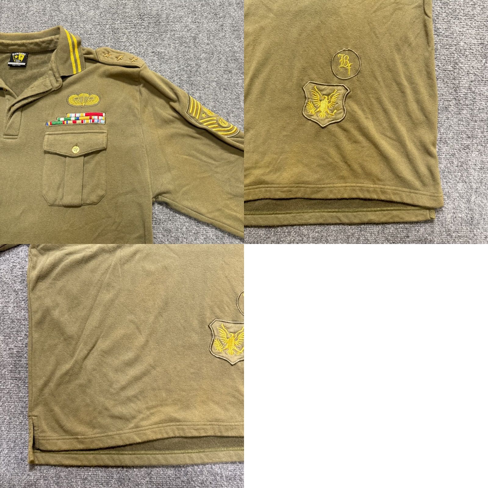 Vintage Bare Fox Polo Shirt Men's 2XLT Long Sleeve Cotton Embroidered Green Y2K Military Distressed Vintage Style Shirts/Boys? Size US XXL / EU 58 / 5 - 8 Thumbnail