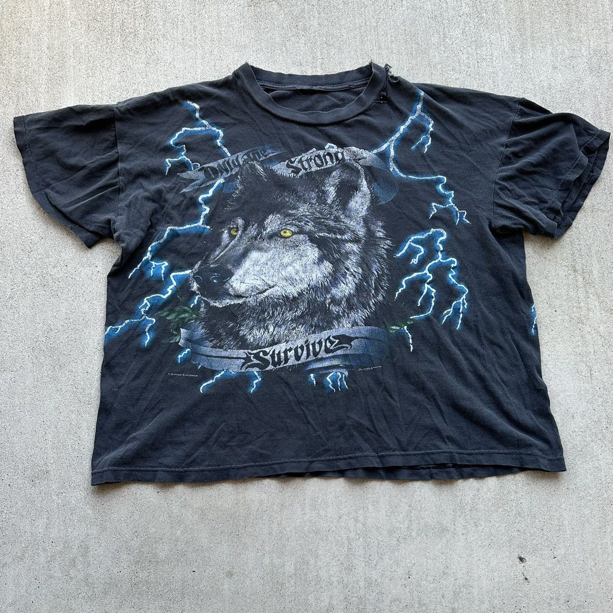 Vintage Vintage American Thunder T Shirt 90s Lighting Wolf Biker AOP Size US XL / EU 56 / 4 - 1 Thumbnail