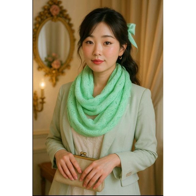 Other Mint Green Lace Infinity Scarf Lightweight Loop Circle Scarf Size ONE SIZE - 9 Thumbnail
