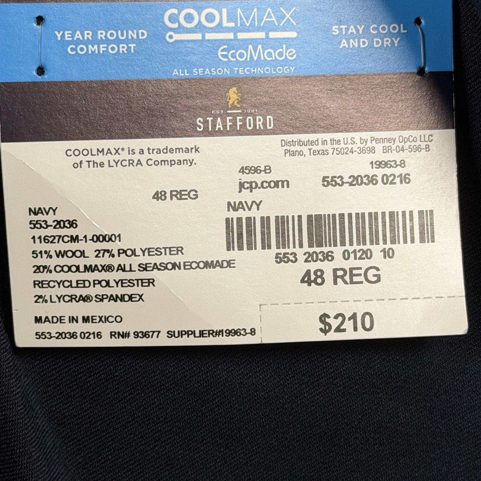 Stafford Stafford CoolMax Blazer Mens 48 Reg Sport Coat Classic Fit Size 48R - 7 Thumbnail