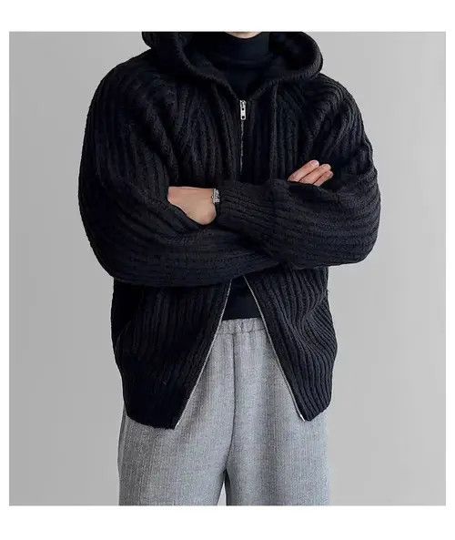 Japanese Brand Vintage Knit Thick Sweater Black XL Hooded Jacket Coat Size US XL / EU 56 / 4 - 4 Thumbnail
