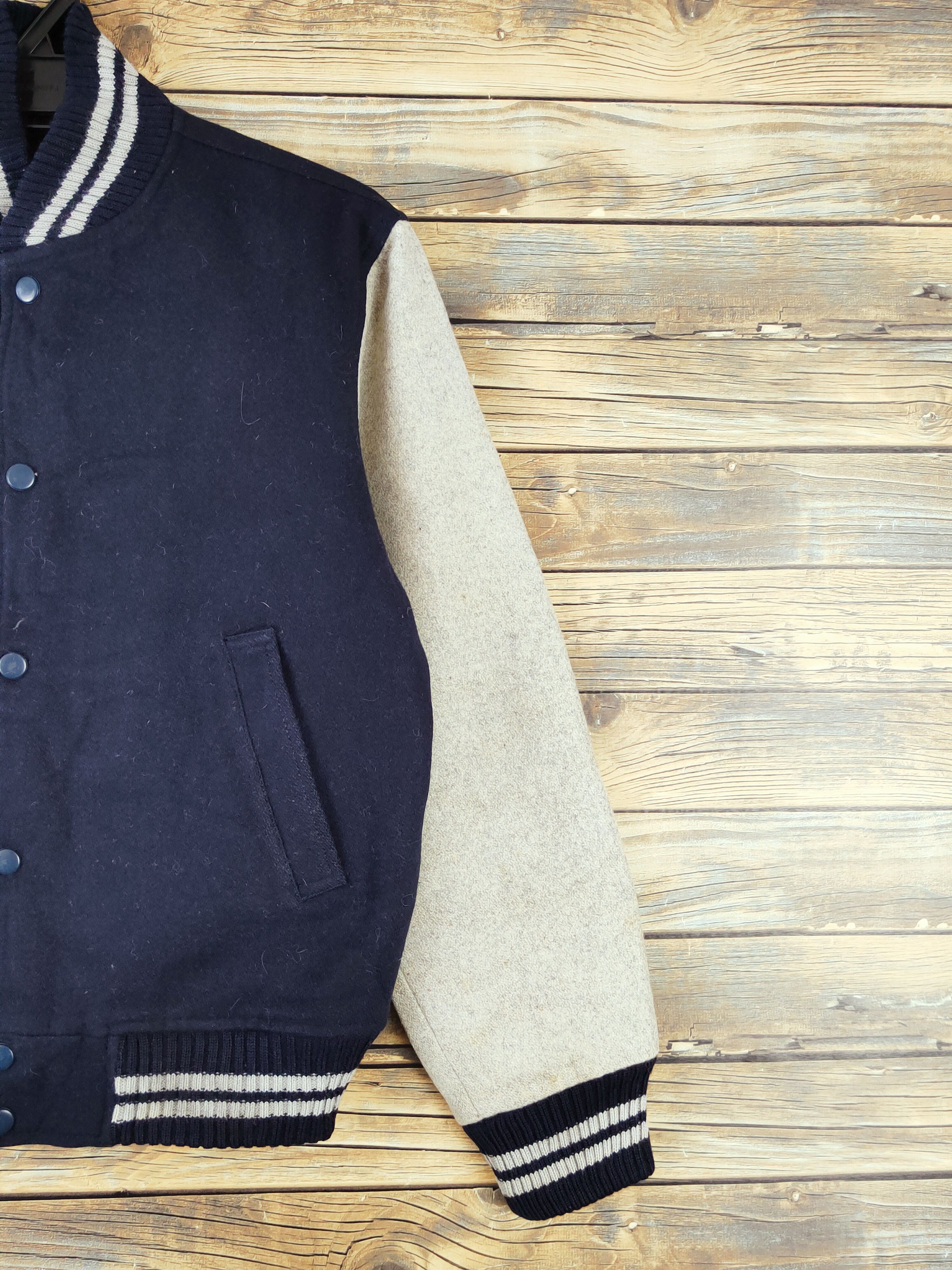 GQ × Vintage GQ Navy Gray Varsity Jackets #W985 Size US S / EU 44-46 / 1 - 5 Thumbnail