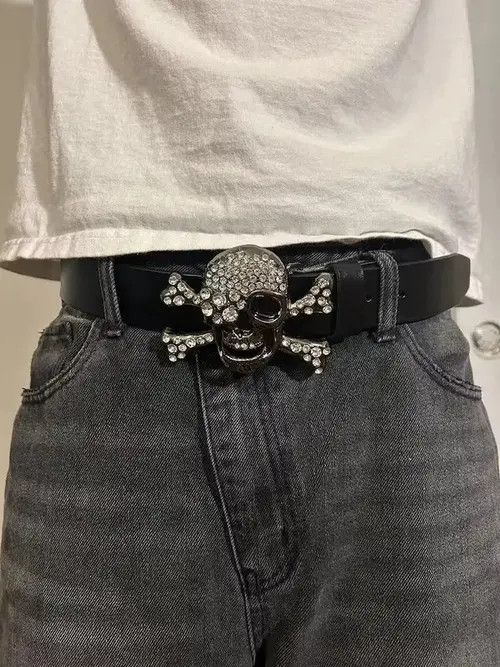 Other Rhinestone Skull Buckle Belt Size 32 - 4 Thumbnail