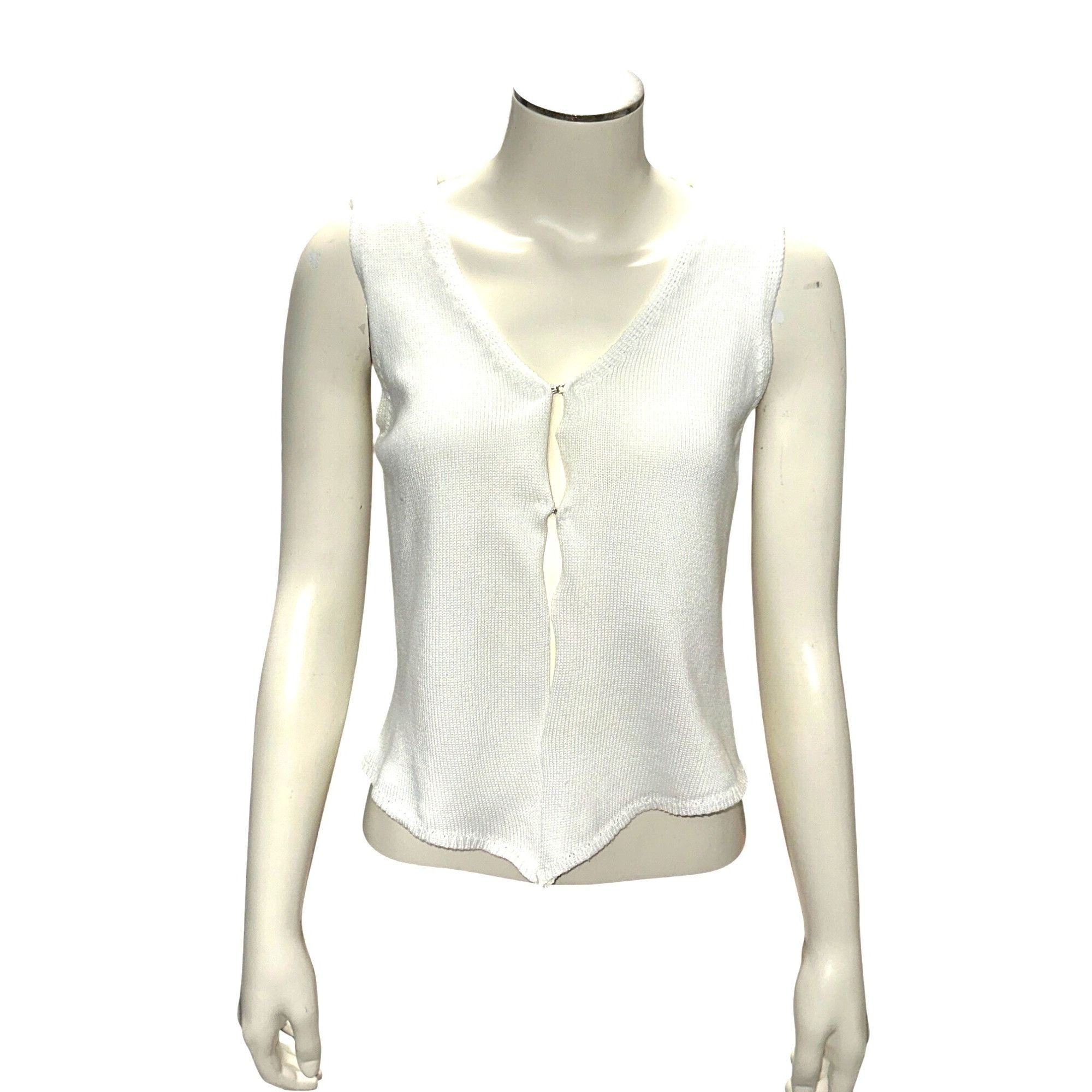 Other CCC White Sleeveless V Neck Ribbed Knit Sweater Top Asymmetr Size S / US 4 / IT 40 - 2 Thumbnail