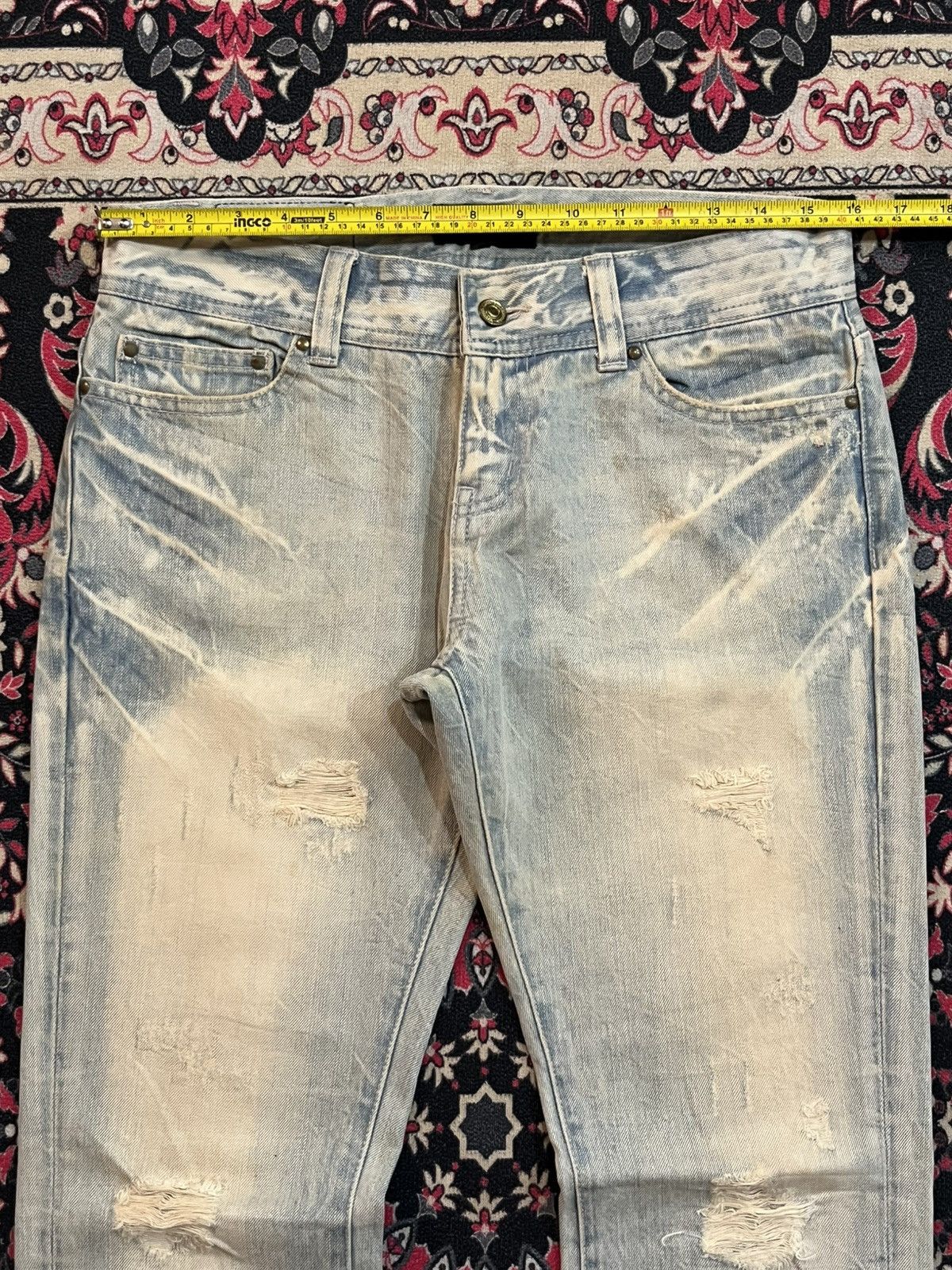 If Six Was Nine Japanese Brand La Gate Acid Blue Whisker Ripped Flare Jeans Size US 31 - 13 Thumbnail