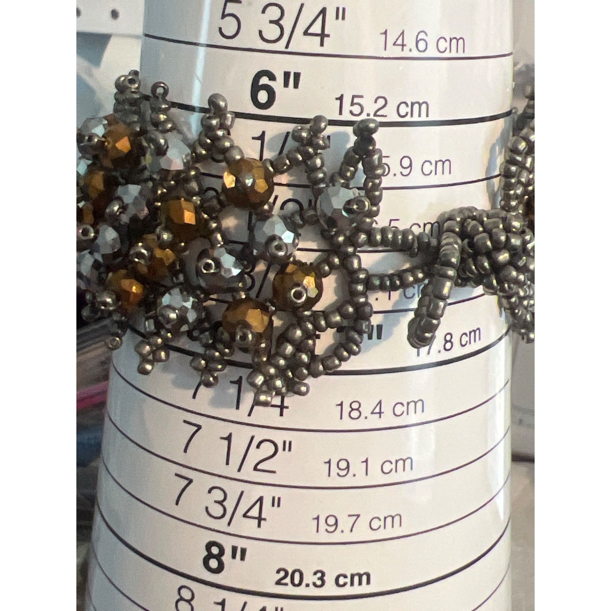 Other Silver Copper Tone Seed Bead Bracelet Metallic Button Clasp Size ONE SIZE - 4 Thumbnail