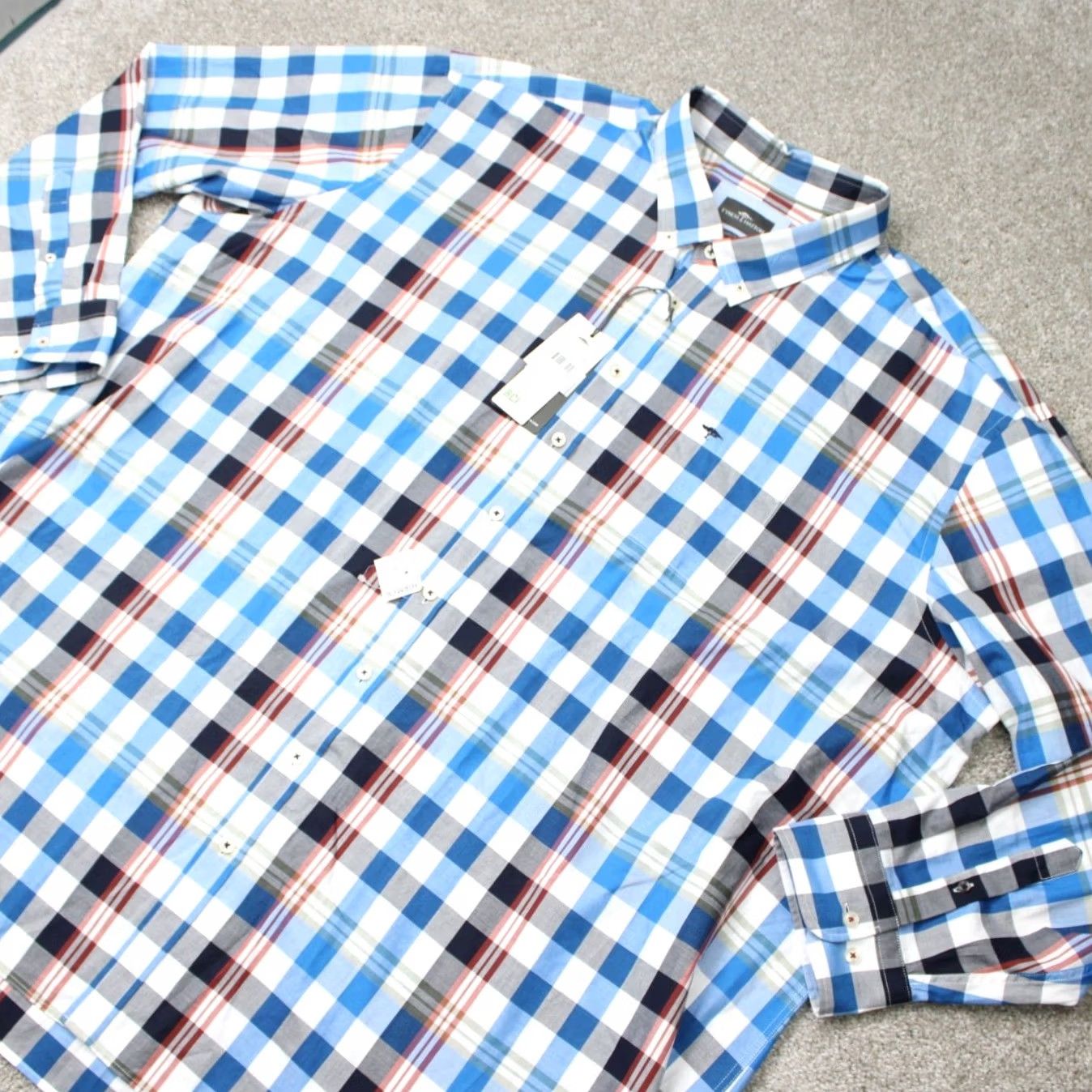 Vintage Fynch Hatton Shirt Mens 6XL Blue Red Plaid Long Sleeve Button-Up NWT Cotton 100% Size US XXL / EU 58 / 5 - 4 Thumbnail