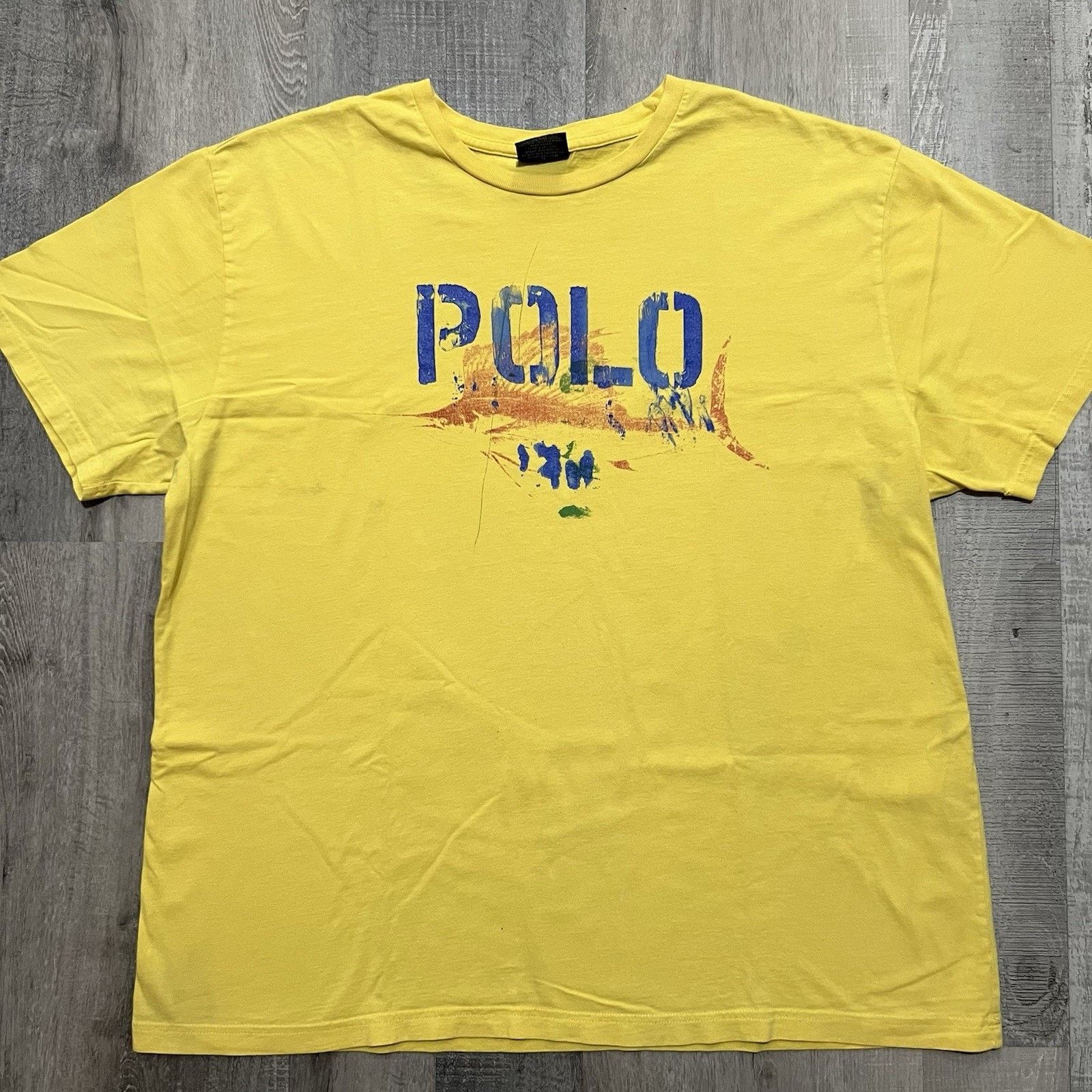 Polo Ralph Lauren VTG Polo Ralph Lauren Tee Paint Logo Yellow Swordfish Shirt Size US XL / EU 56 / 4 - 1 Thumbnail