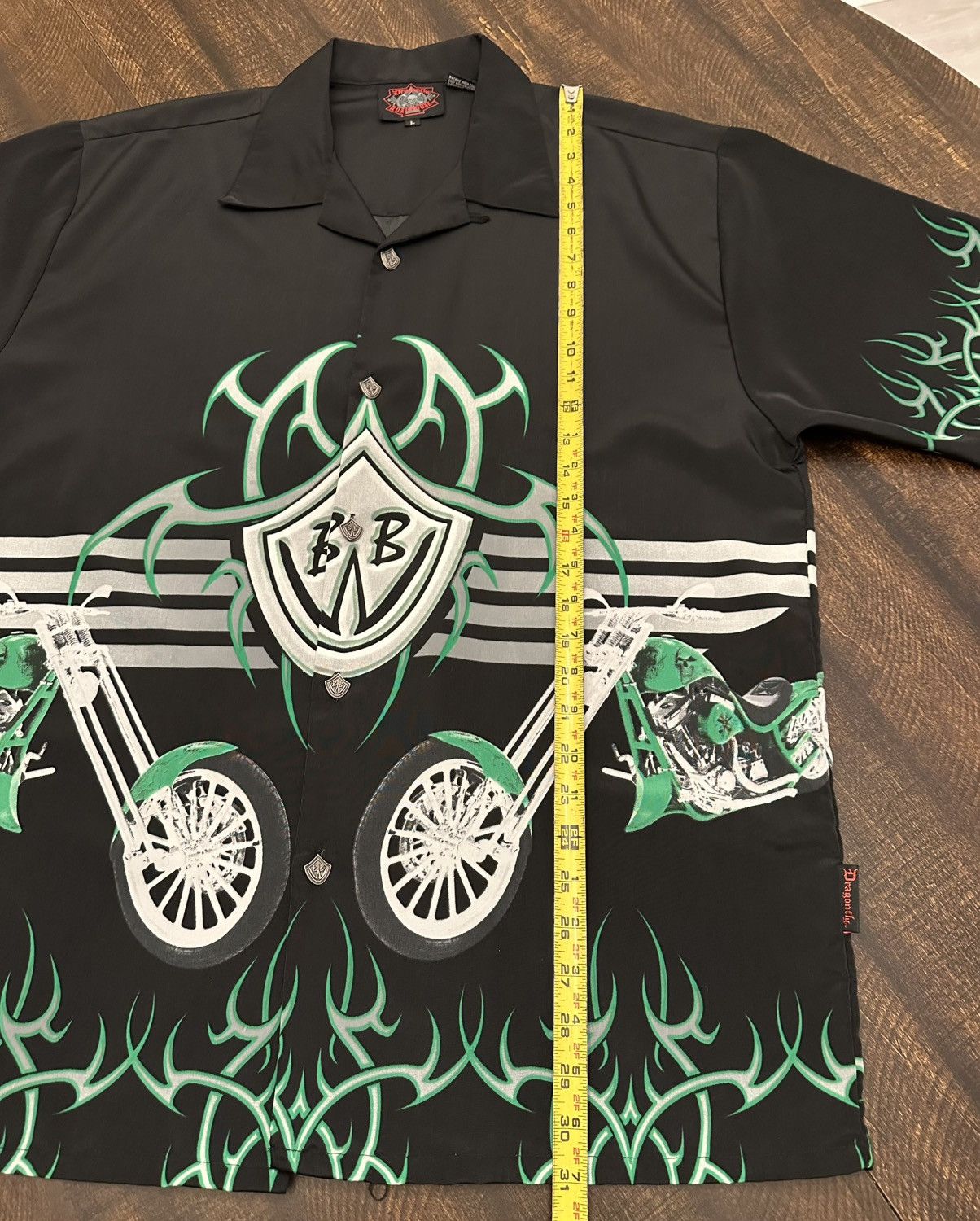 Dragonfly VTG Dragonfly Biker Bowling Mens Metal Button Up Shirt-Large Size US L / EU 52-54 / 3 - 6 Thumbnail