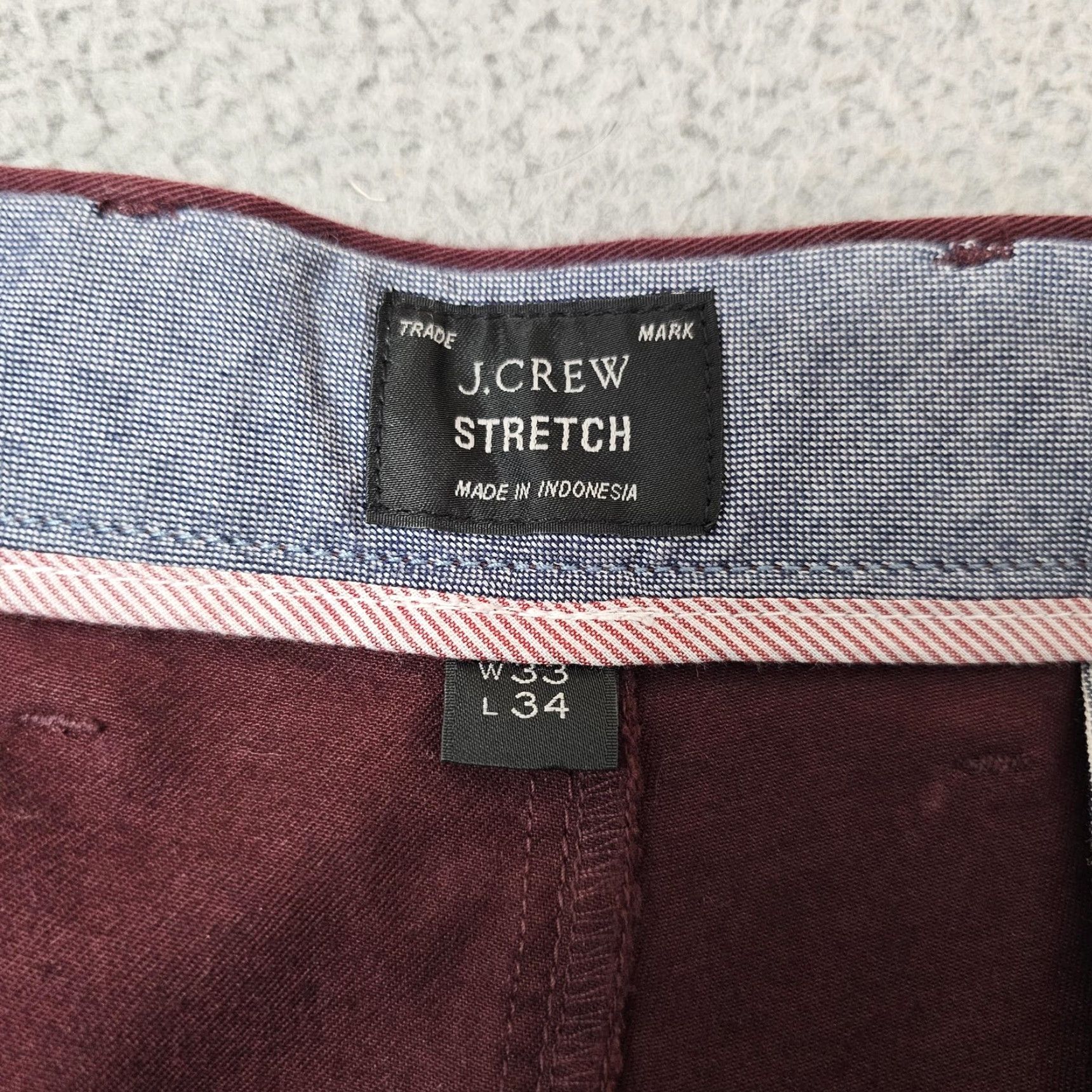 J.Crew J.Crew Chino Pants Mens 33x34 Burgundy Stretch Flat Front Tapered Casual Dress Pants Size US 33 - 3 Thumbnail