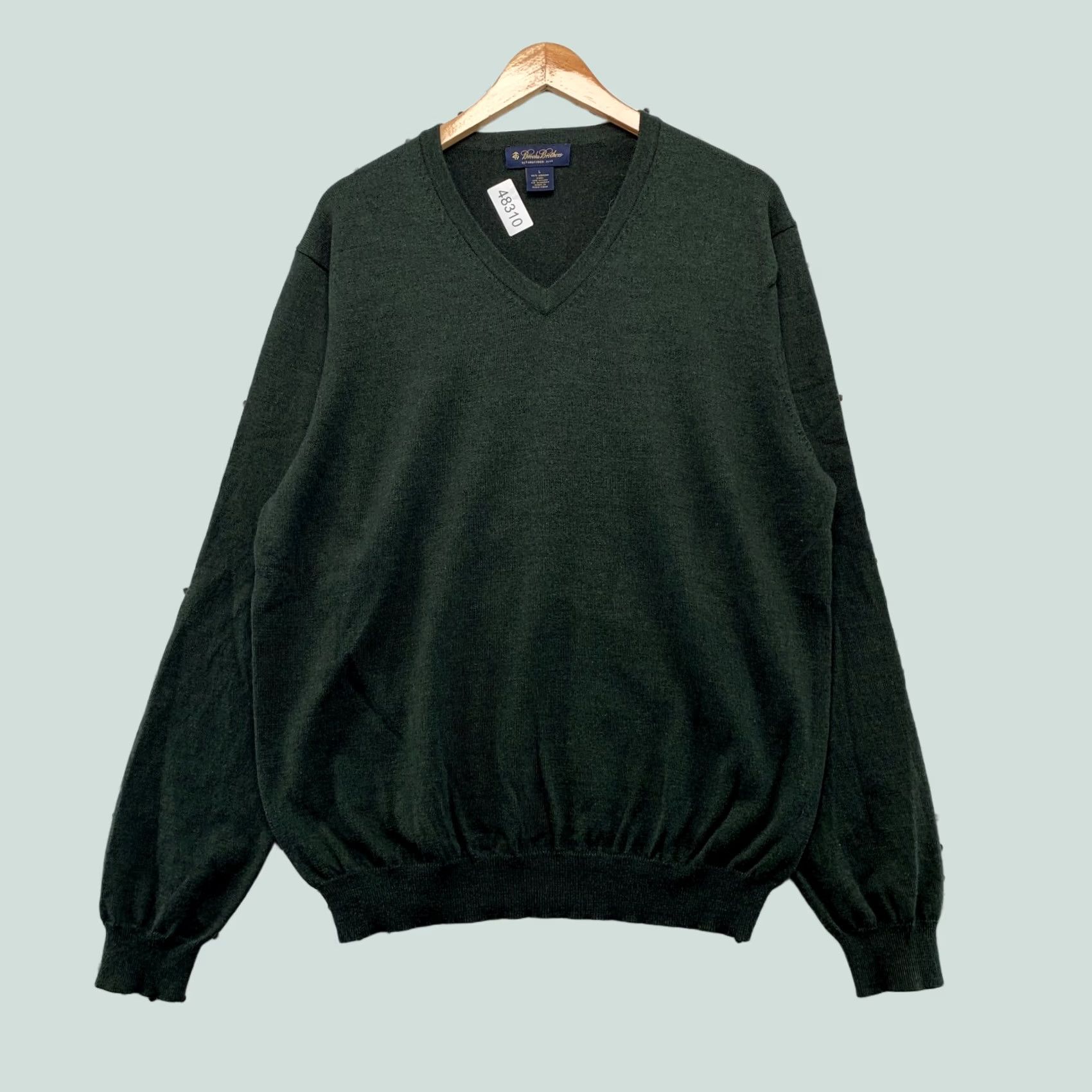 Brooks Brothers Brooks Brothers Merino Wool Sweater Men Large Green V-Neck Stretch Business Work Sweater Size US L / EU 52-54 / 3 - 1 Thumbnail