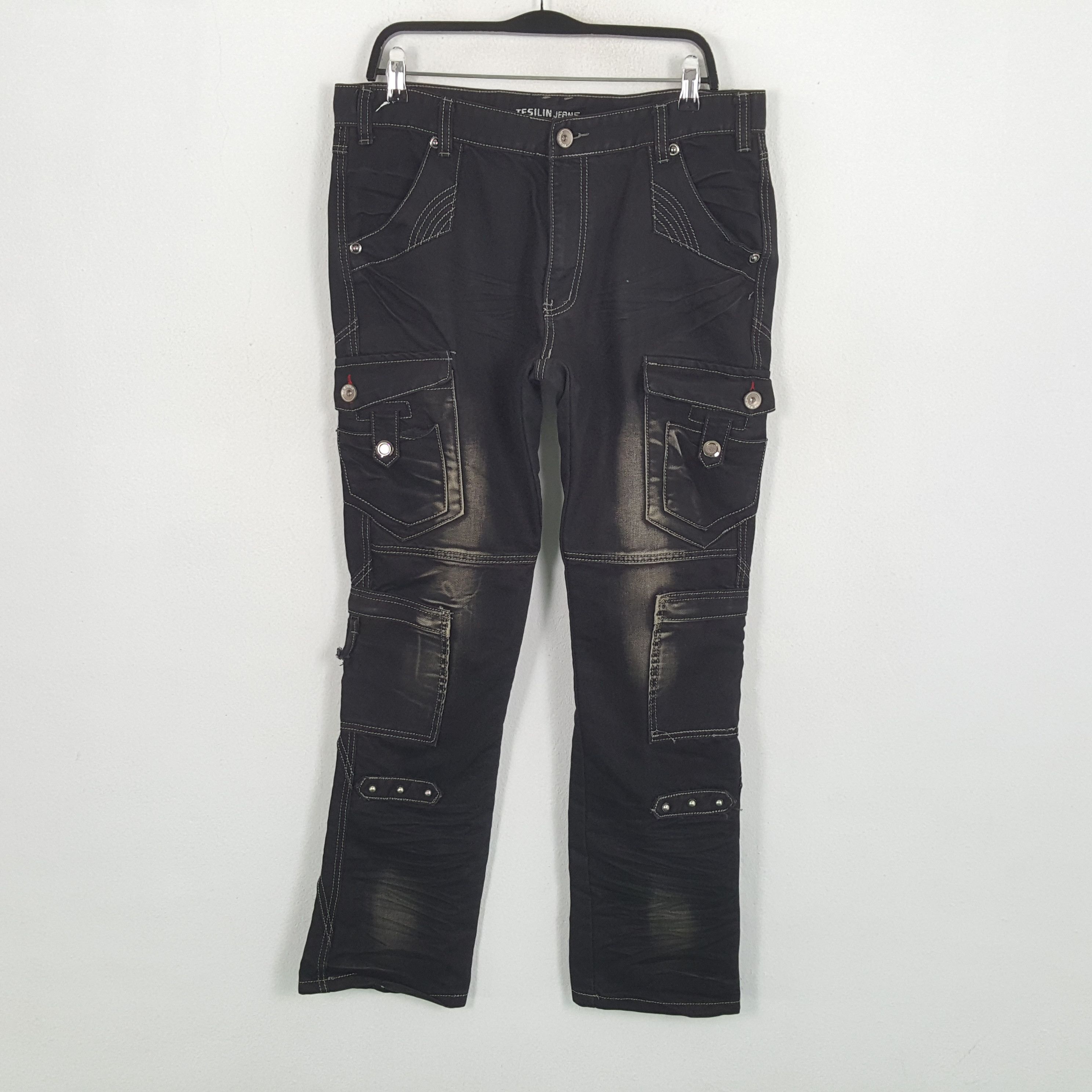 TESILIN Streetwear Fashion Cargo Style Rock Punk Jeans