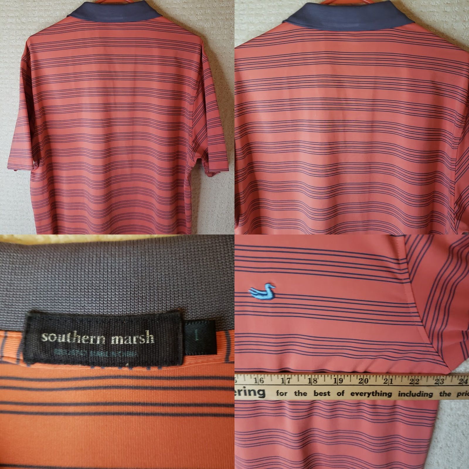 Vintage Southern Marsh Polo Shirt Coral Blue Striped Short Sleeve Men's L Regular Breathable Stretch Embroidered Logo Shirt Navy? Size US L / EU 52-54 / 3 - 8 Thumbnail