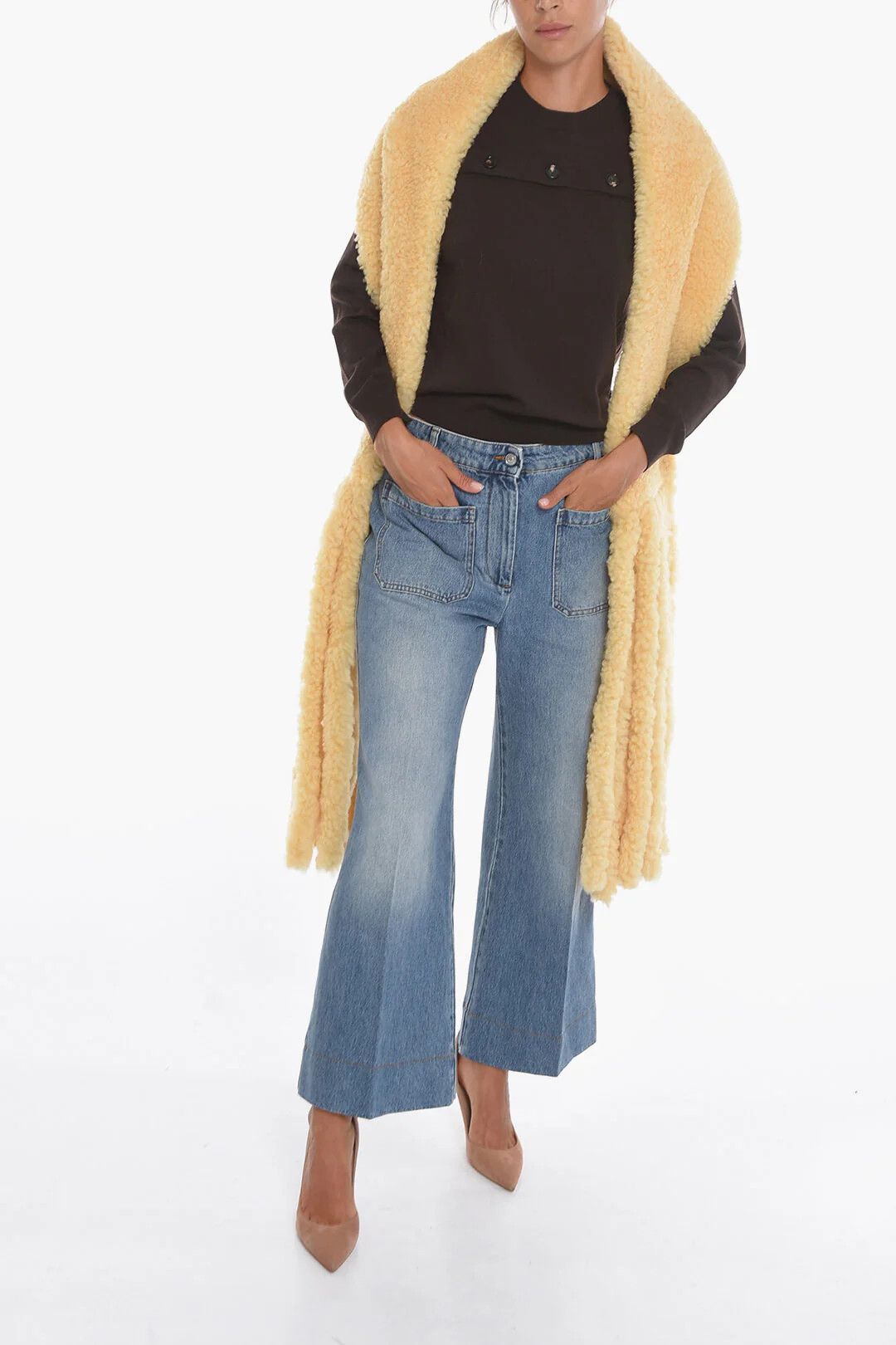 Bottega Veneta og1mm0426 Size: OS / Shearling Scarf in Yellow Size ONE SIZE - 4 Thumbnail