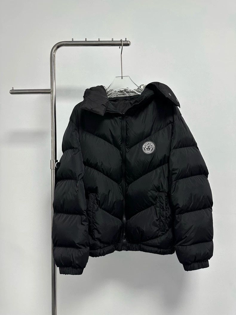 Versace Black White Printed Puffer Jacket dmc