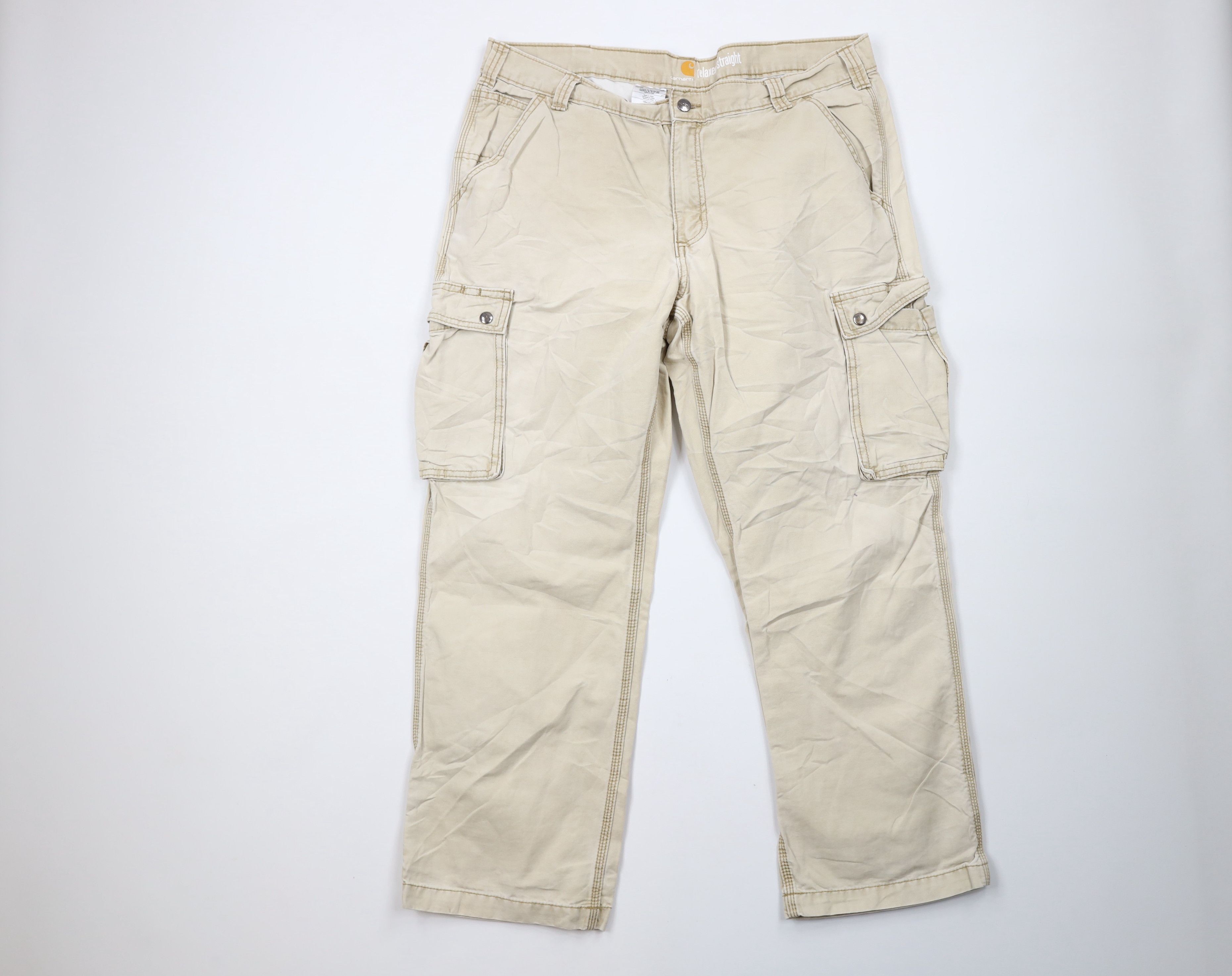 Carhartt × Vintage Vintage Carhartt Spell Distressed Wide Leg Cargo Pants Beige Size 38 - 1 Thumbnail