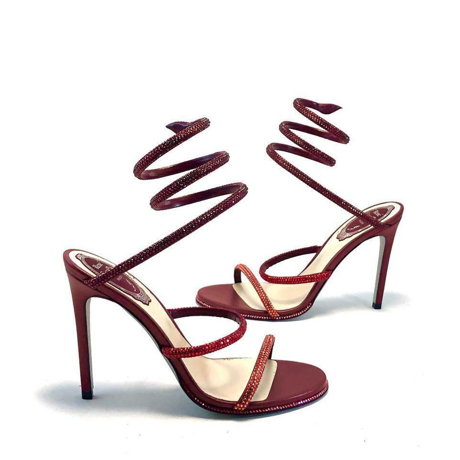 Rene Caovilla Cleo Bordeaux Strappy Ankle Wrap Sandal Heel Pump 36.5 Size US 6.5 / IT 36.5 - 6 Thumbnail