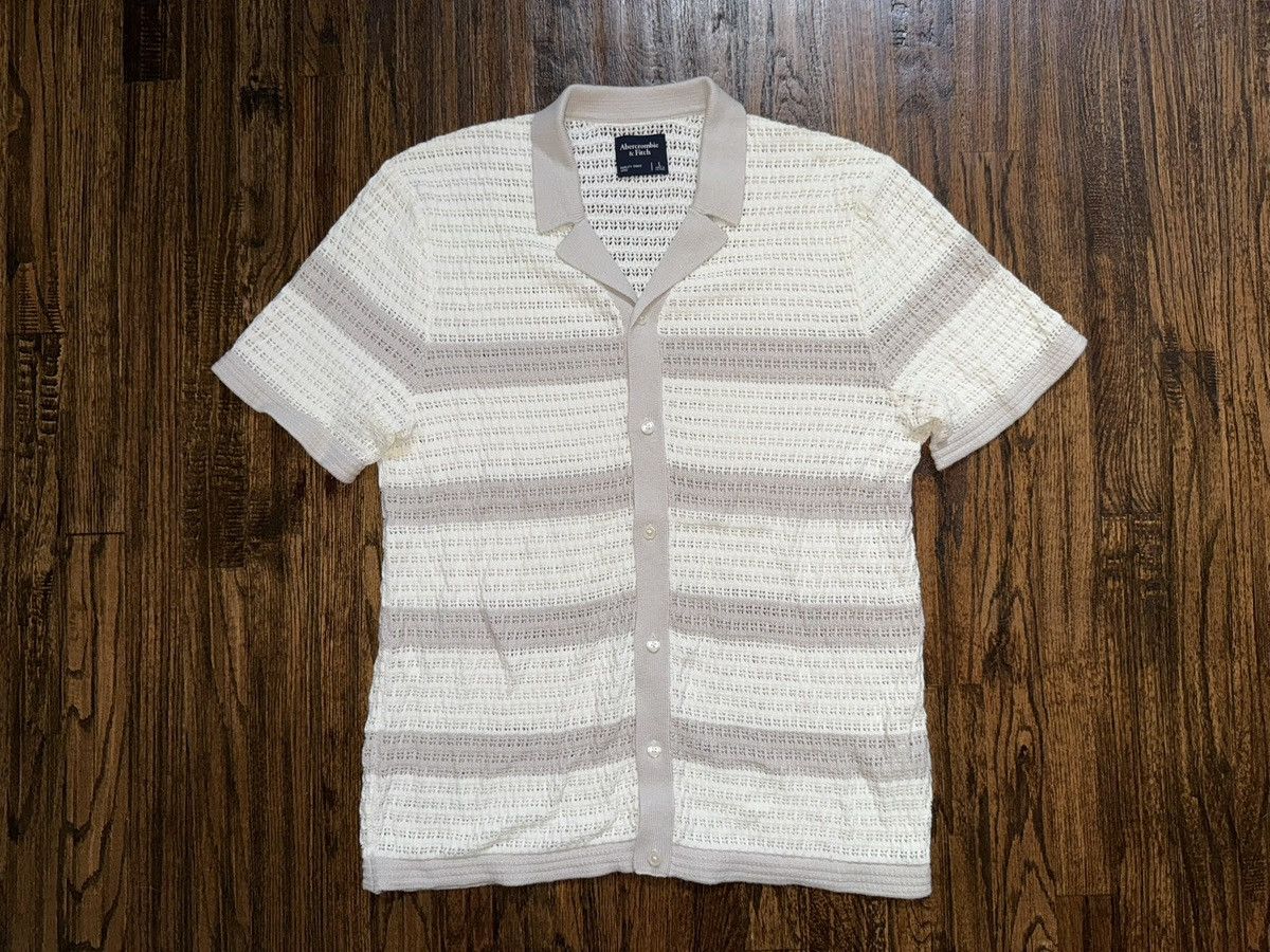 Abercrombie & Fitch Abercrombie & Fitch Knit Button-Up Sweater Polo Shirt Beige Size US L / EU 52-54 / 3 - 1 Thumbnail