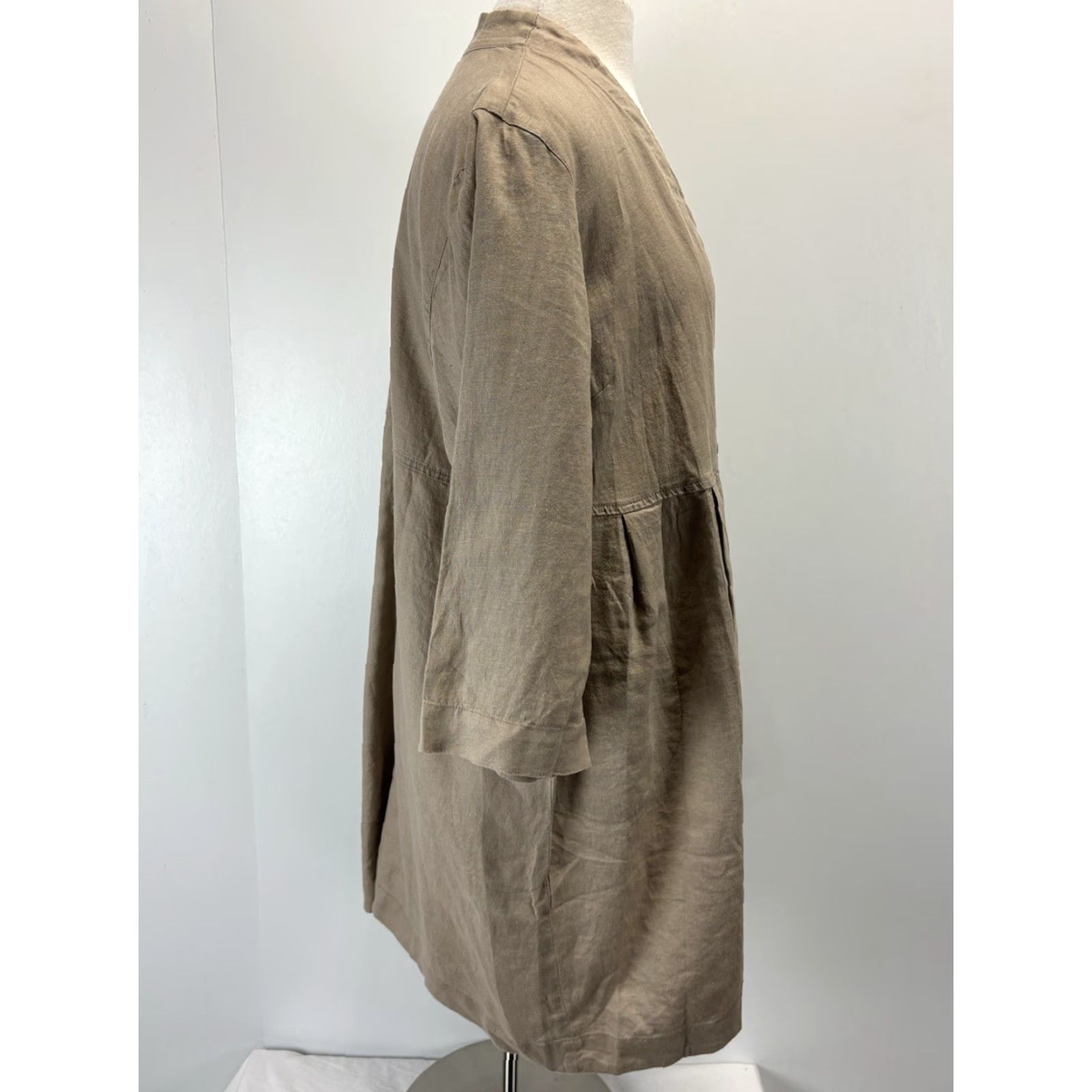 J. Jill J. Jill Pure Elements Linen Duster Jacket Women's Petite Large Khaki Lagenlook Open Front Size L / US 10 / IT 46 - 4 Thumbnail