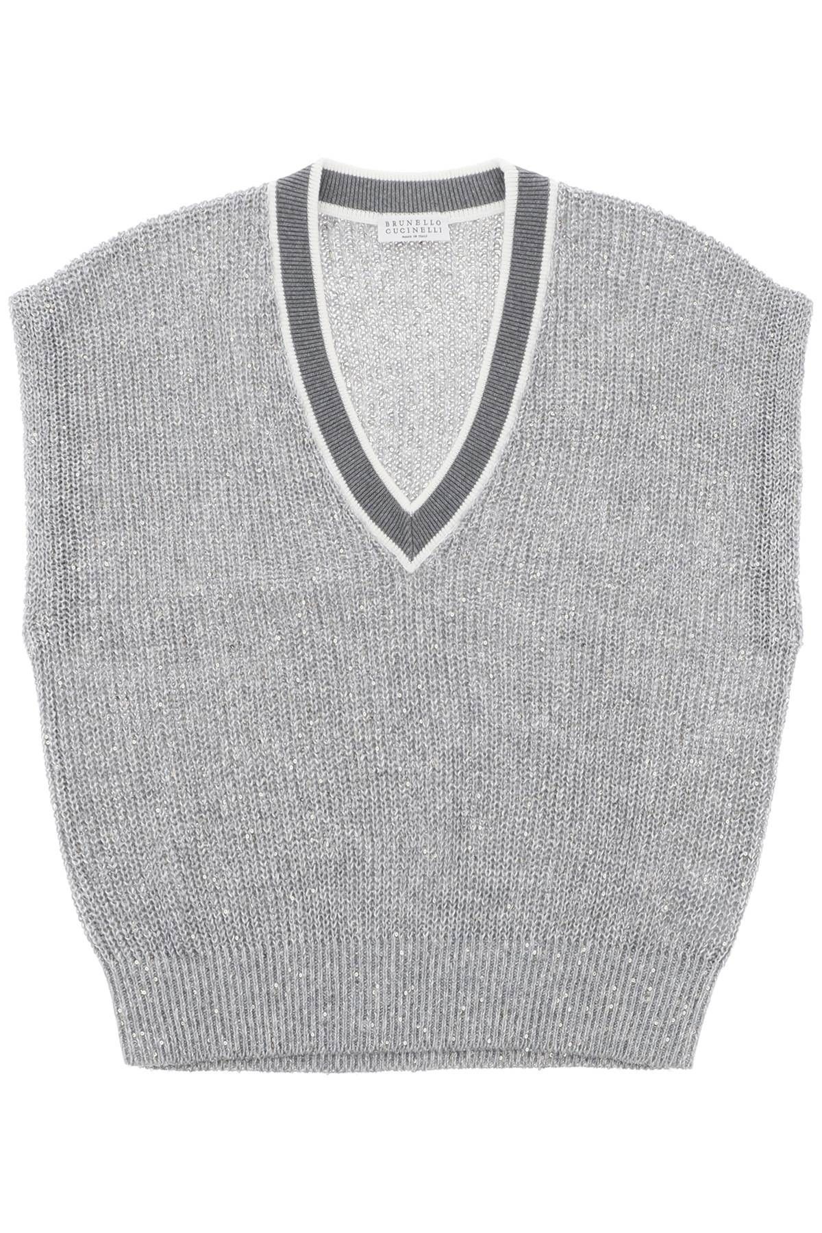 image of Brunello Cucinelli Linen Knit Top For Women in Grey (Size Small)
