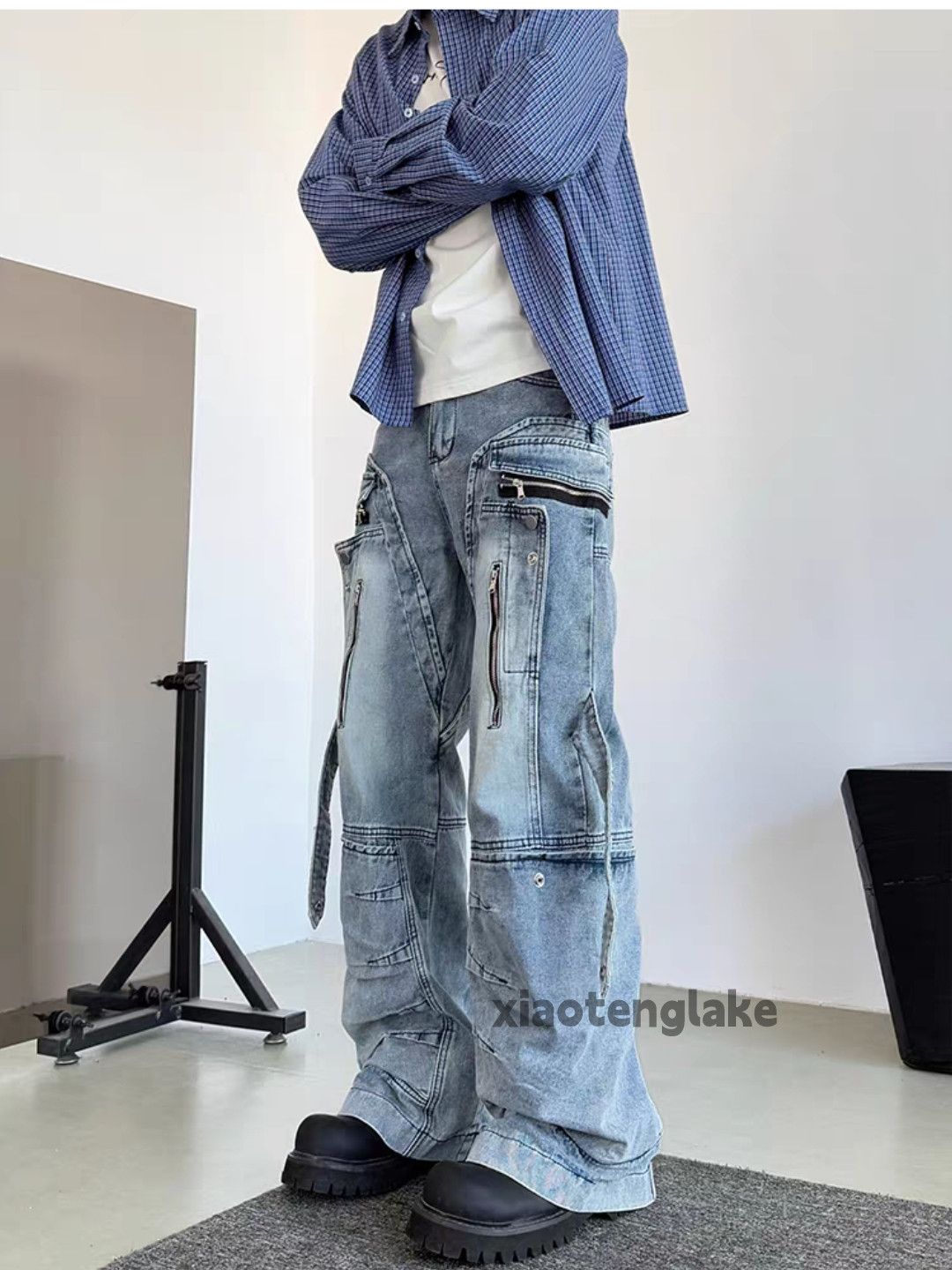 Vintage Unisex utility washed faded punk hiphop zipper jeans Size US 32 / EU 48 - 1 Thumbnail