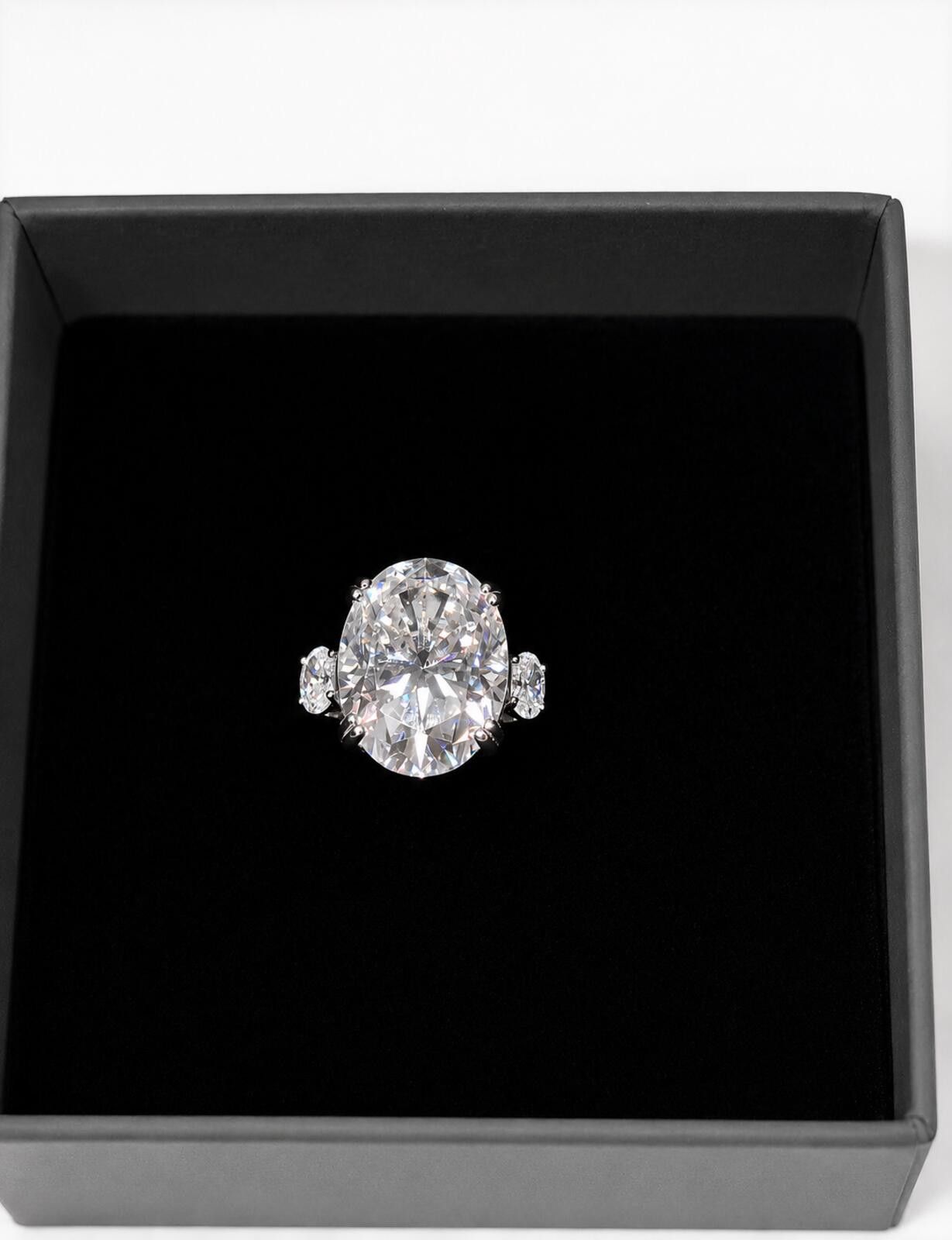 Other Oval Cut 10.48ct Moissanite Ring with Platinum Overlay Size ONE SIZE - 1 Thumbnail