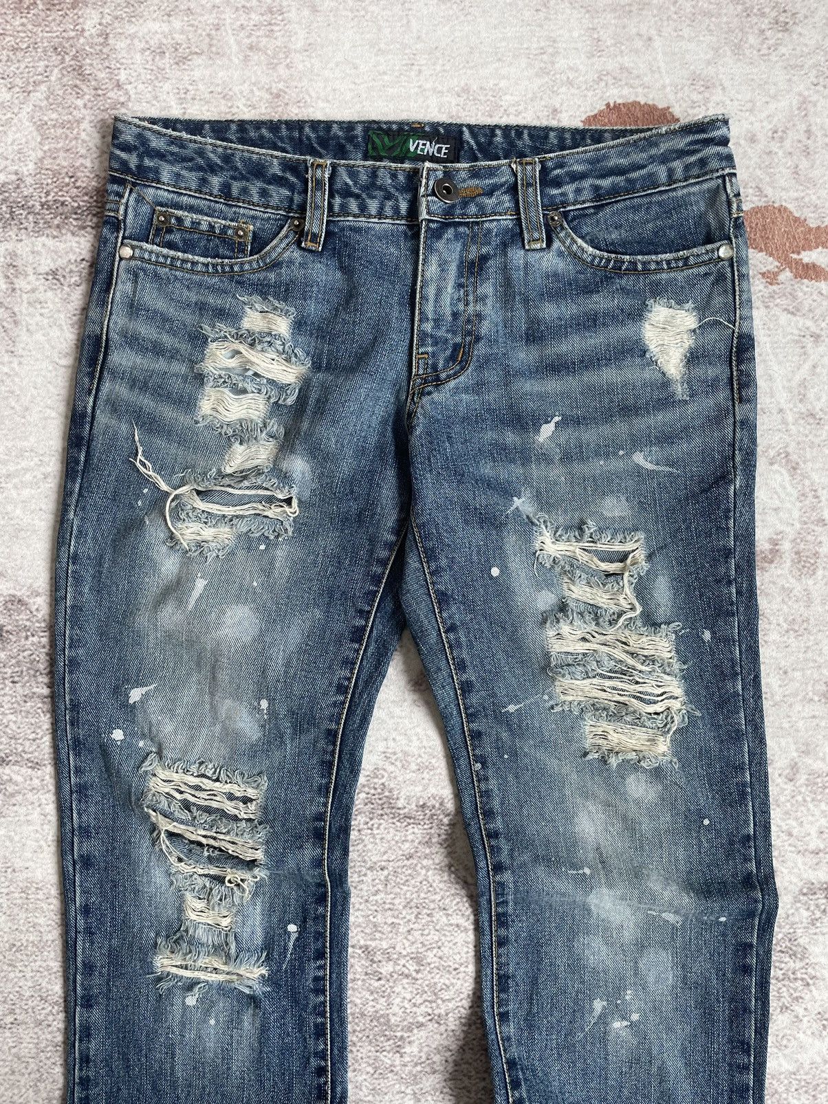 Japanese Brand Vintage Y2K Vence Thrashed Flare Denim Pants Size US 30 / EU 46 - 4 Thumbnail