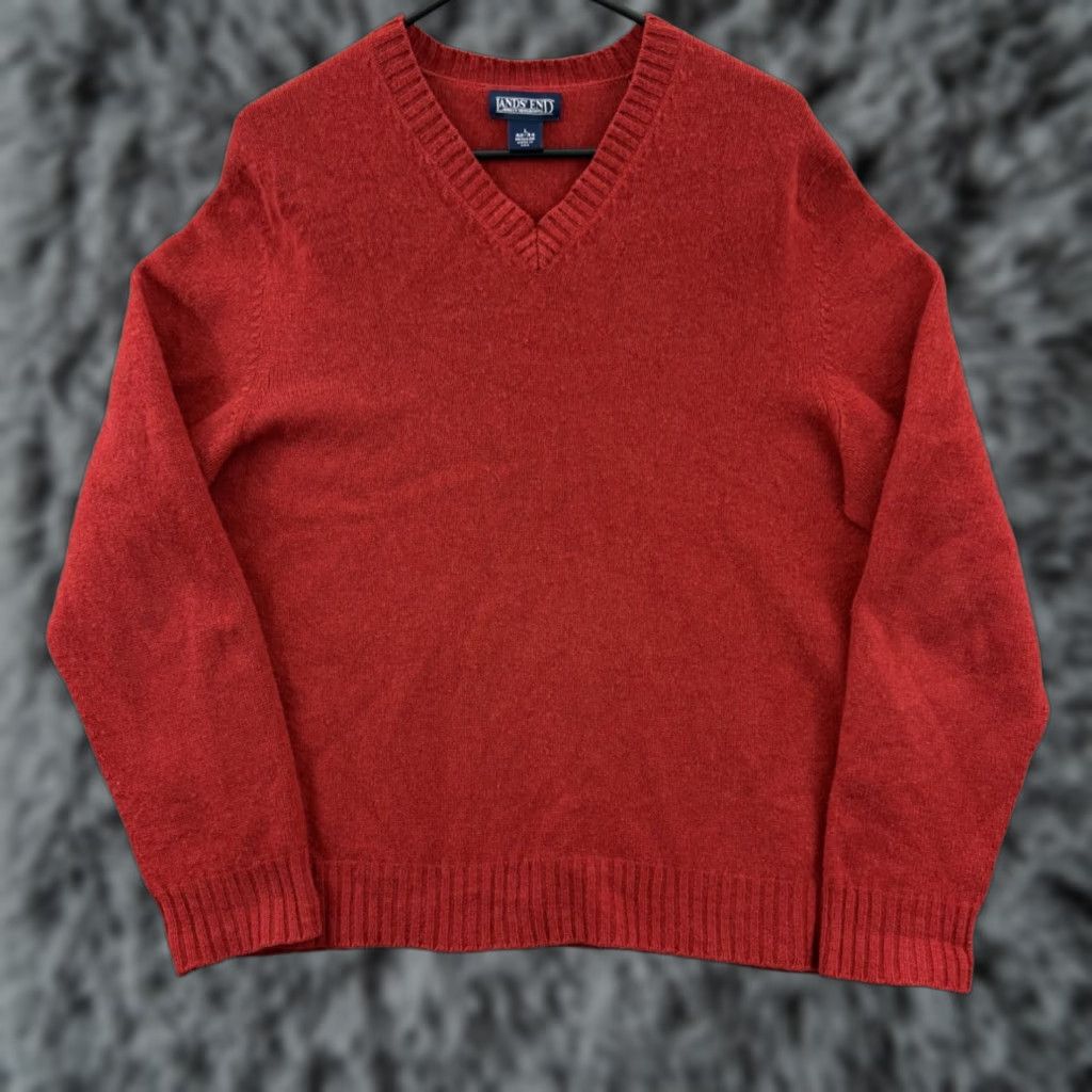 Lands' End VINTAGE Lands End Sweater Mens Large Orange Lambswool Knit V Neck Classic Preppy Size US L / EU 52-54 / 3 - 1 Thumbnail