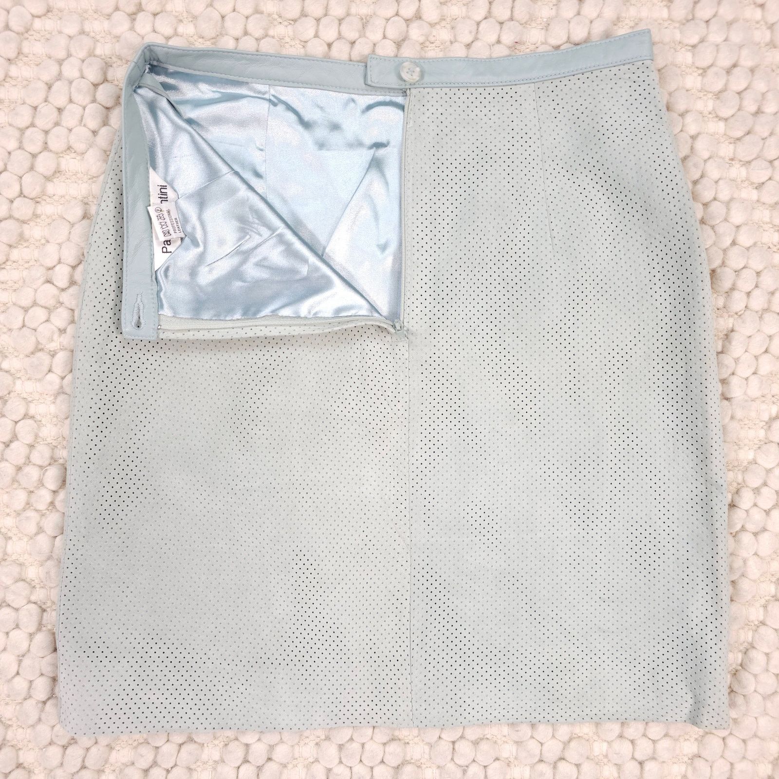 Other Vintage Paolo Santini Perforated Suede Leather Skirt Blue Size 29" - 9 Thumbnail