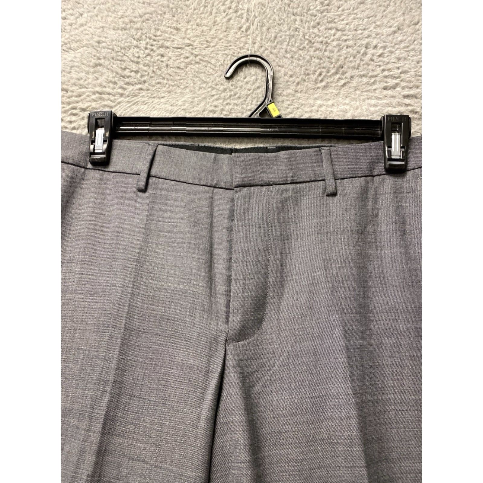 Vintage J Crew Dress Pants Men 32x32 Gray Slim Tapered Flat Front Elastic Waist Zipper Pockets Knit Wool Polyester Regular Belt Ready Mens Size US 32 / EU 48 - 2 Thumbnail